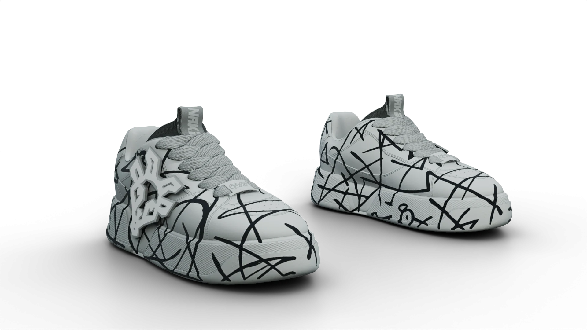 White sneakers with black line pattern – FiveM 3D clothing asset (Naked Goat Shoes)