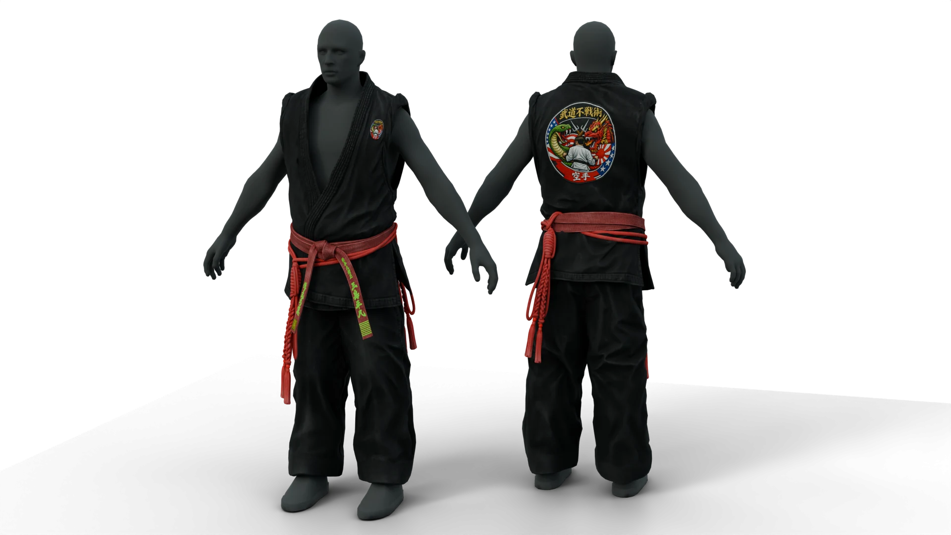 Black sleeveless karate suit with red belt – FiveM 3D clothing asset (Karate Suit)