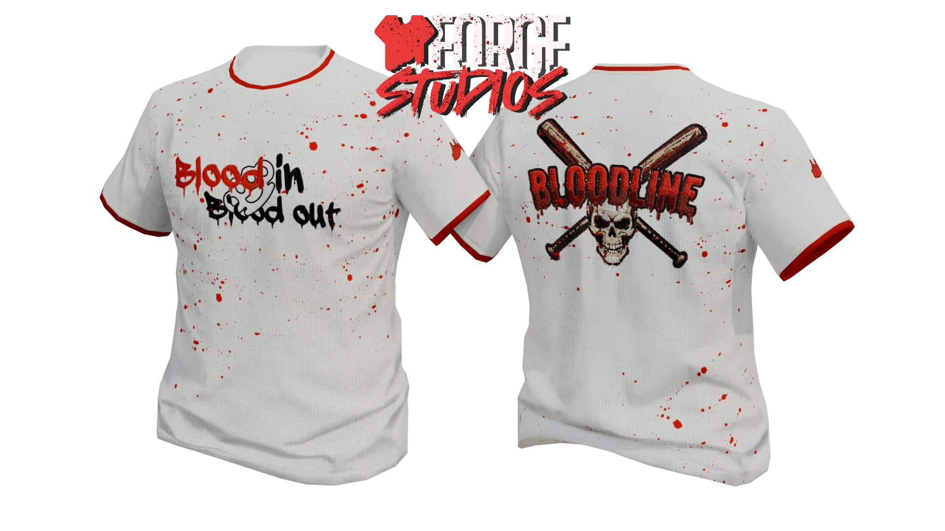 White graphic T-shirt with red splashes – FiveM gang clothing for GTA RP (Bloodline 1.0)
