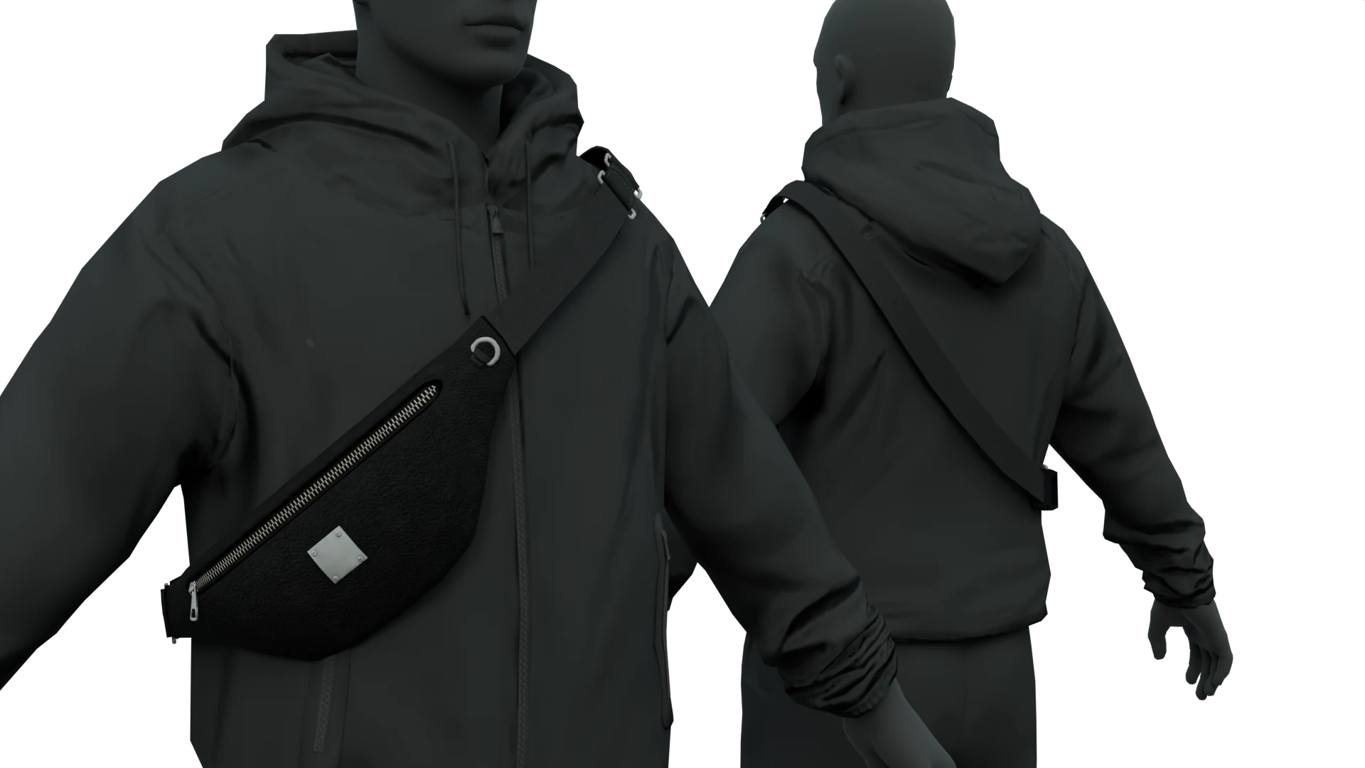 Black crossbody bag, close-up – FiveM 3D clothing asset (Waist & Belly Bags)