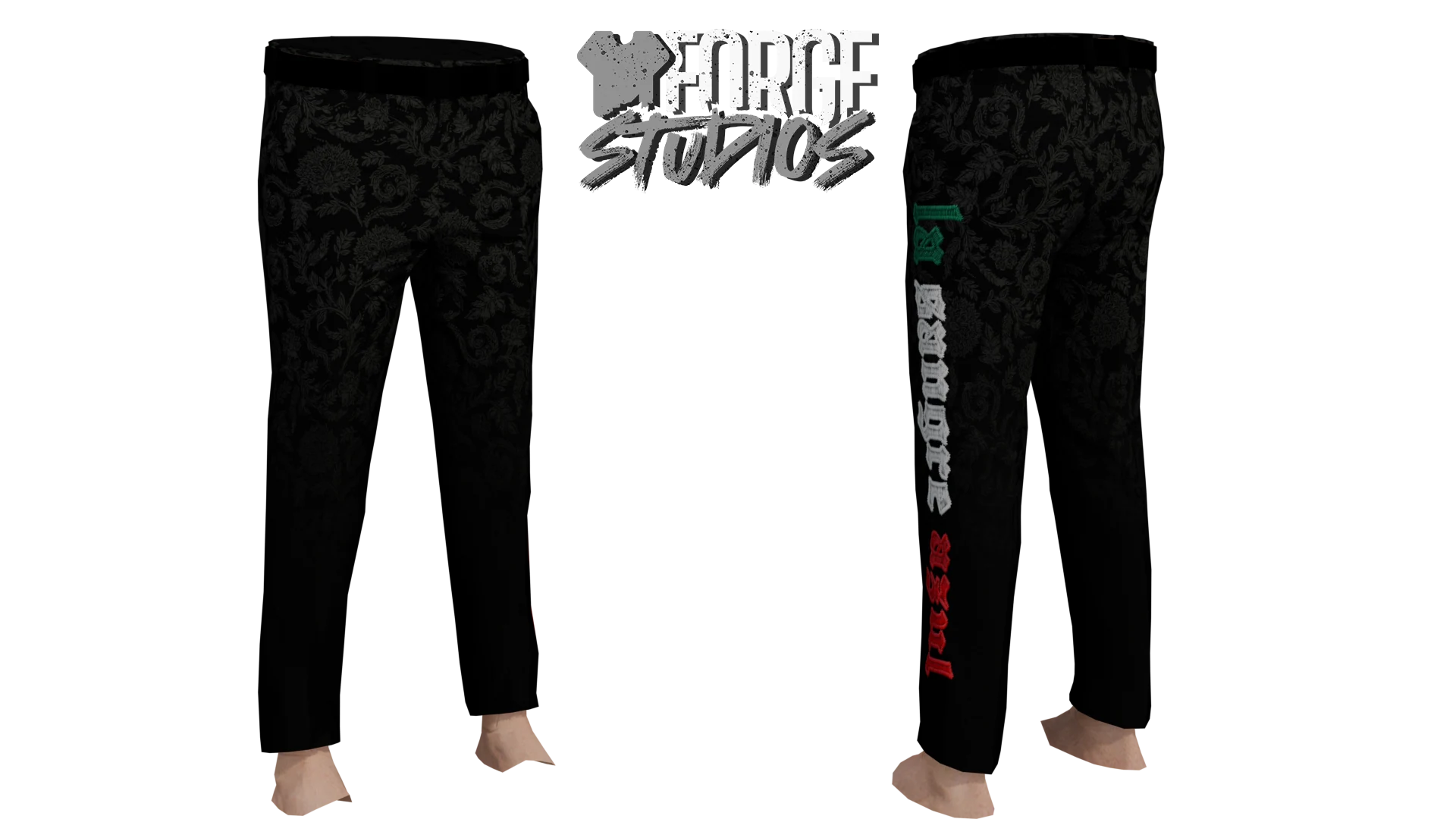 Black patterned trousers with colored lettering – FiveM mafia and cartel clothing (La Sangre Azul)