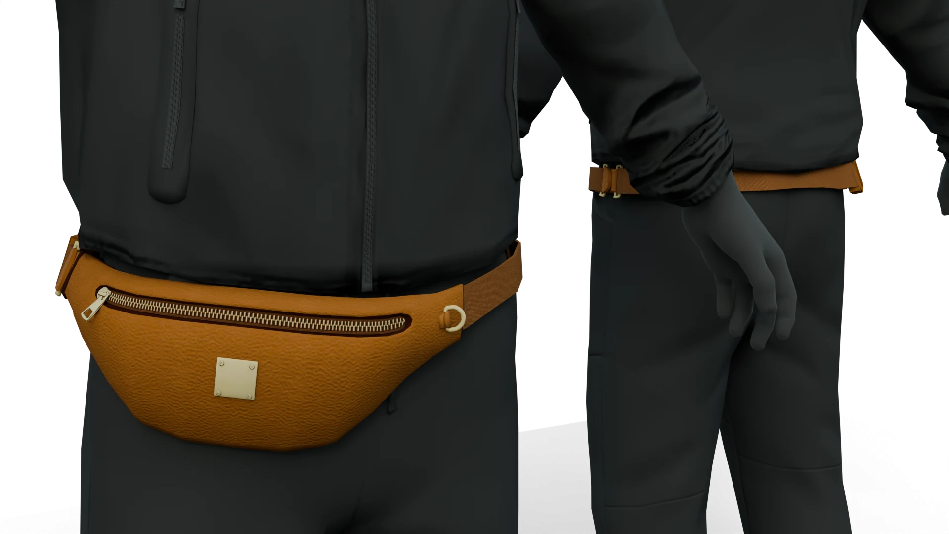 Tan waist bag, close-up – FiveM 3D clothing asset (Waist & Belly Bags)