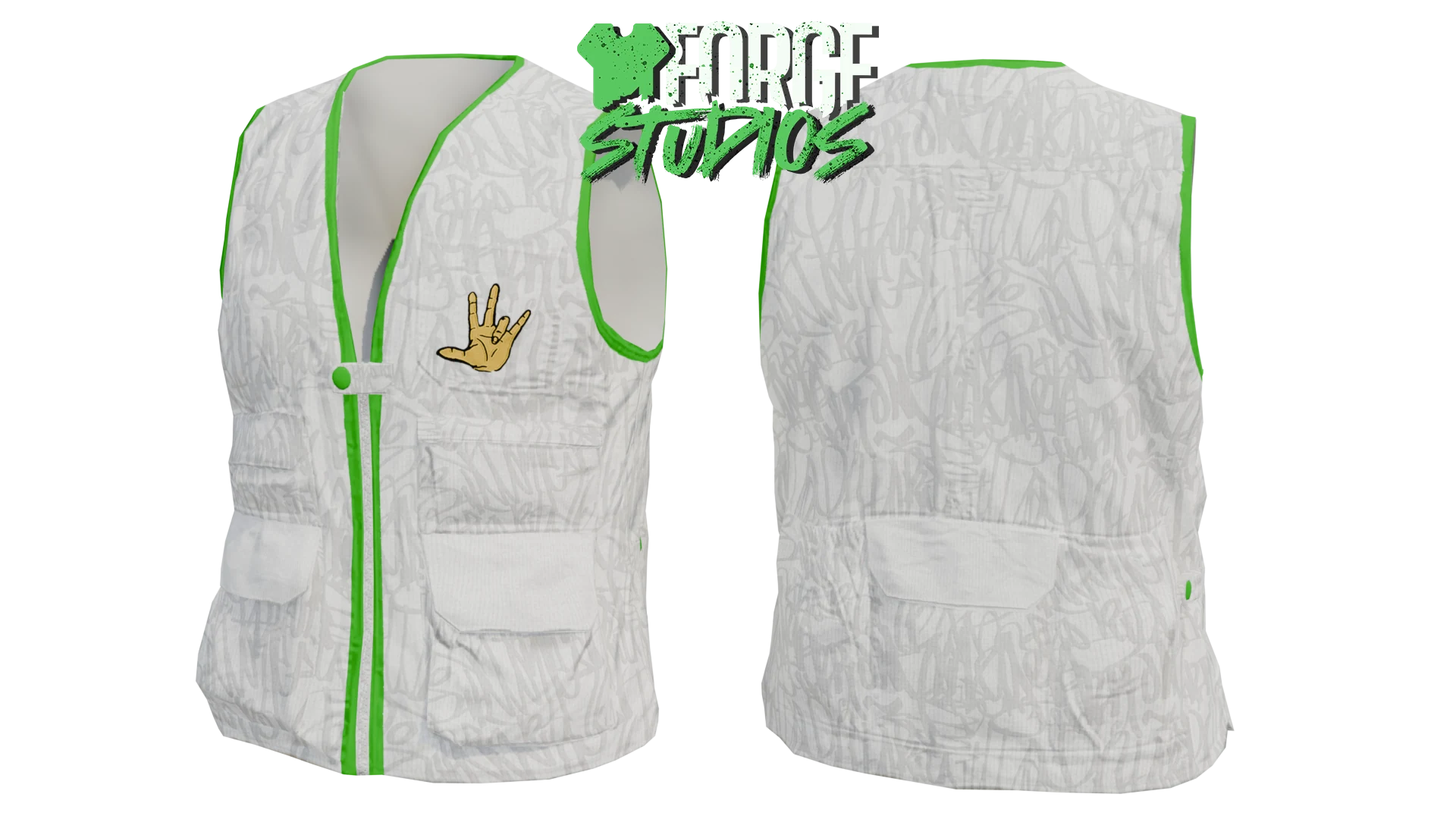 White utility vest with green trim – FiveM gang clothing for GTA RP (7th Yards)