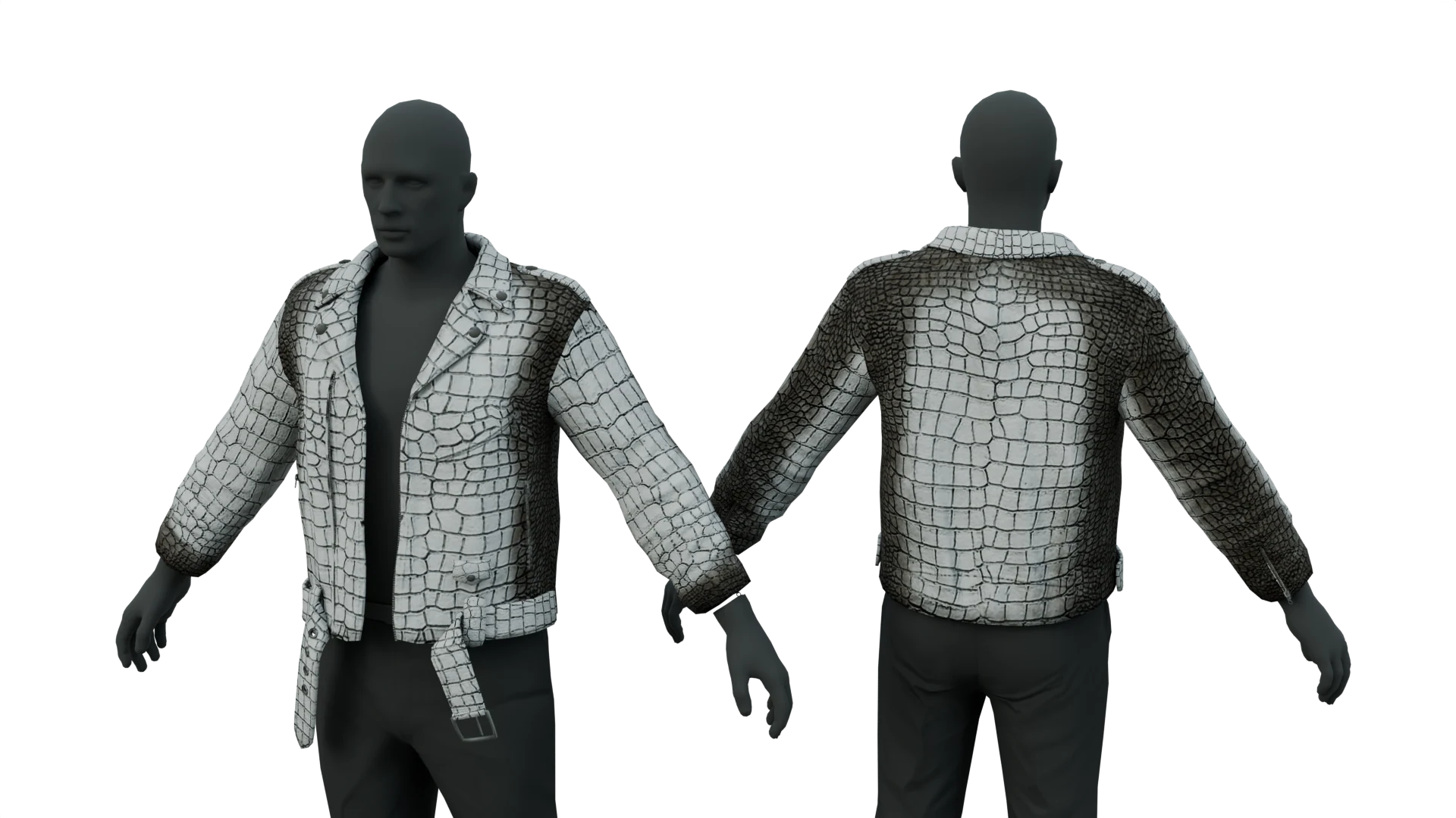 White reptile-pattern jacket, alternate fit – FiveM 3D clothing asset (Gator Jacket)