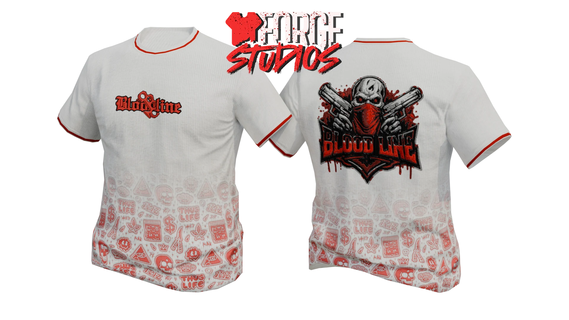 White graphic T-shirt with red details – FiveM gang clothing for GTA RP (Bloodline 2.0)