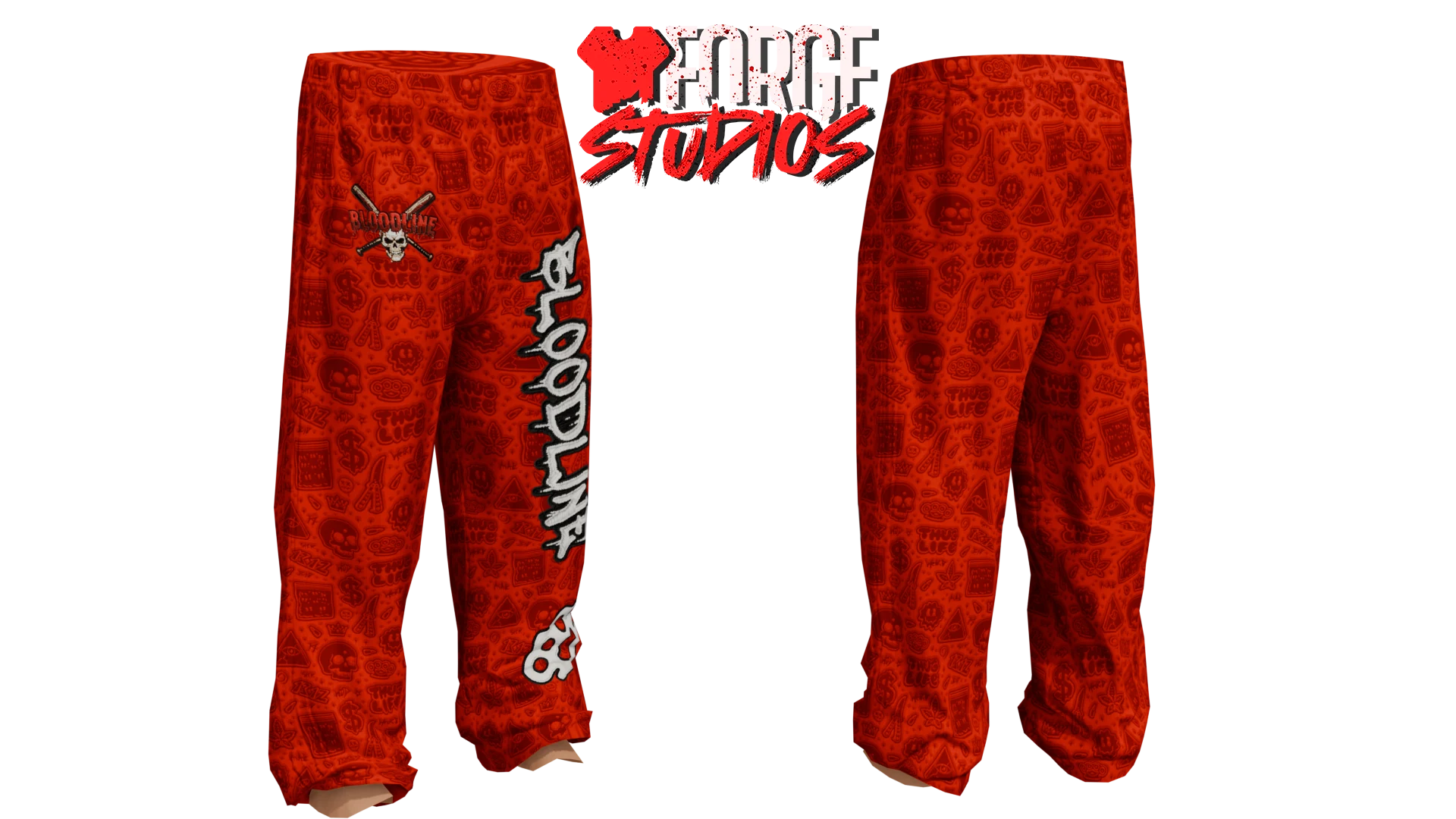 Red patterned trousers with white lettering – FiveM gang clothing for GTA RP (Bloodline 1.0)