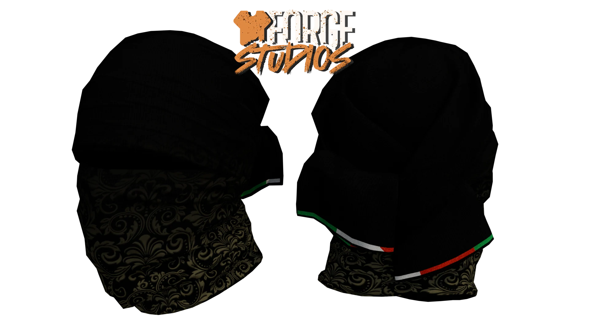 Black face covering with gold pattern – FiveM mafia and cartel clothing (Odveta)