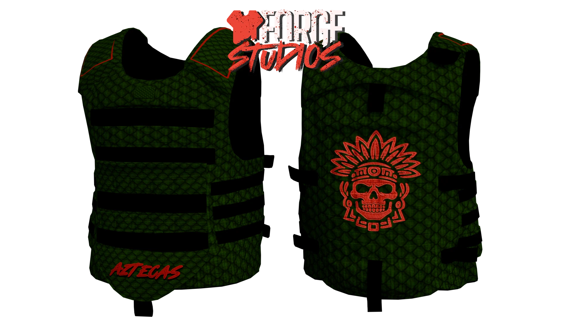 Dark green tactical vest with red skull motif – FiveM gang clothing for GTA RP (Aztecas)