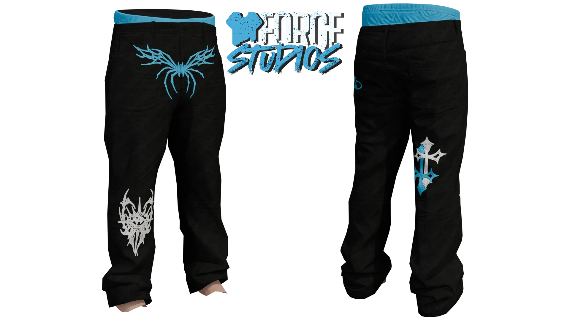 Black trousers with blue and white graphics – FiveM gang clothing for GTA RP (Neighbourhood)