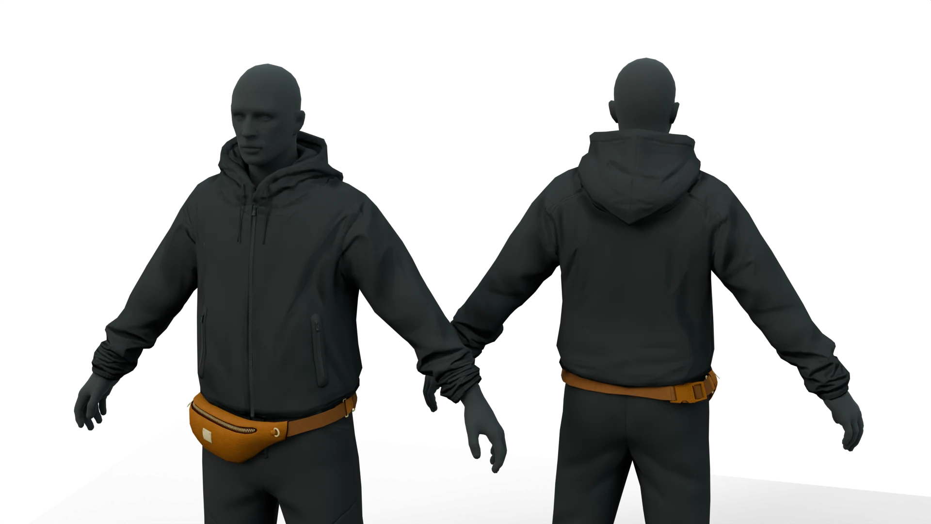 Tan waist bag, front and back – FiveM 3D clothing asset (Waist & Belly Bags)