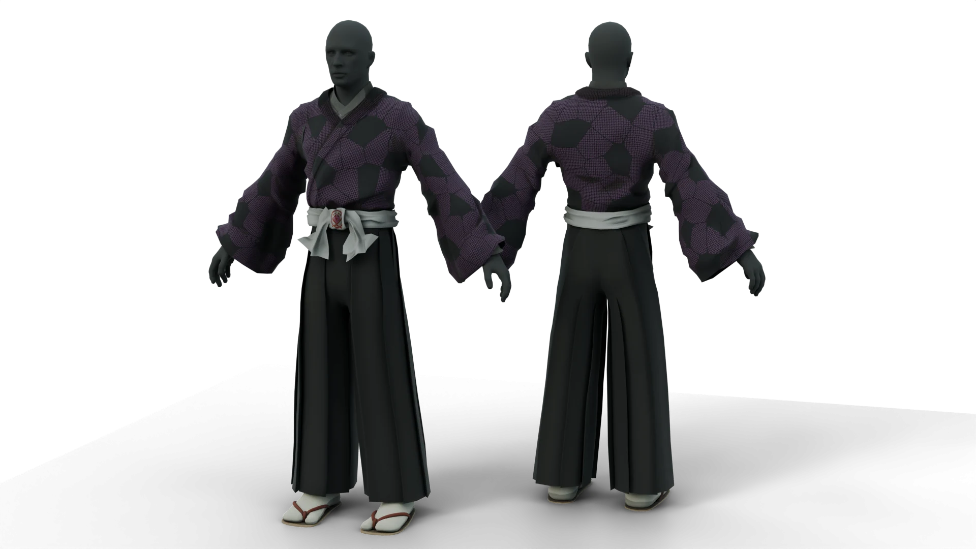 Purple patterned kimono top with black wide trousers – FiveM 3D clothing asset (Yamokuro)