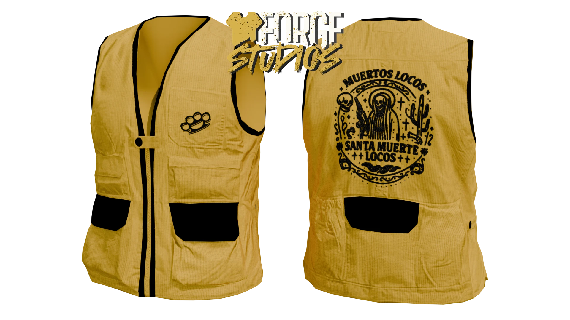 Yellow utility vest with large back emblem – FiveM gang clothing for GTA RP (Muertos Locos)