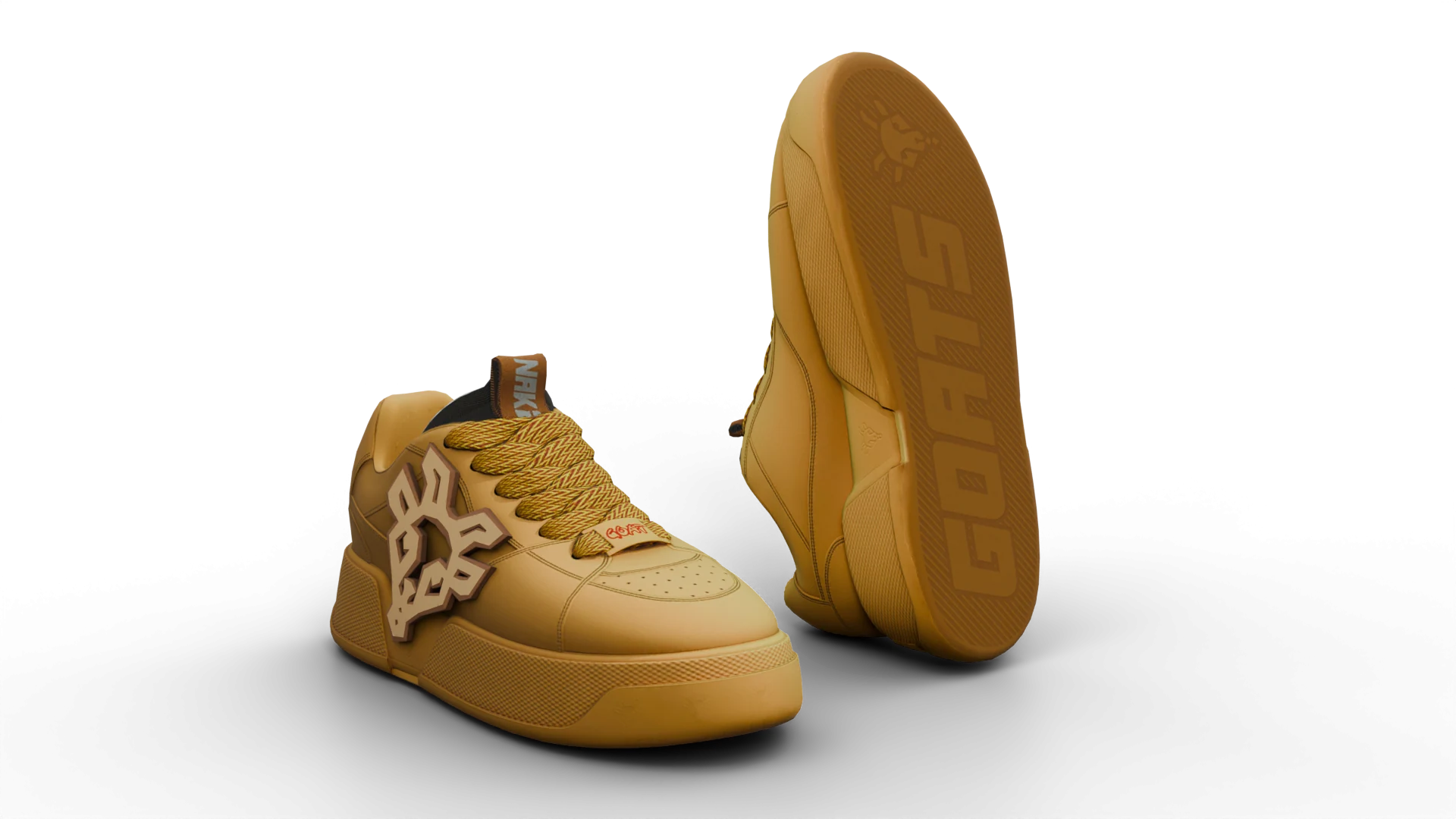 Yellow sneakers with raised side emblem and visible sole – FiveM 3D clothing asset (Naked Goat Shoes)