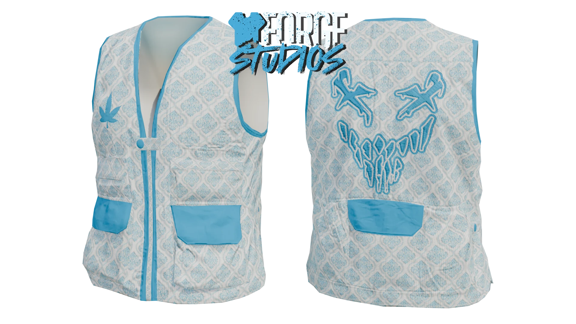 White utility vest with blue graphics – FiveM gang clothing for GTA RP (Neighbourhood)