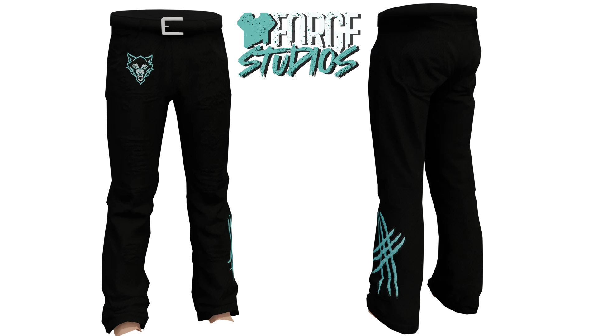 Black trousers with cyan graphics – FiveM MC clothing (Dark Frozen MC)