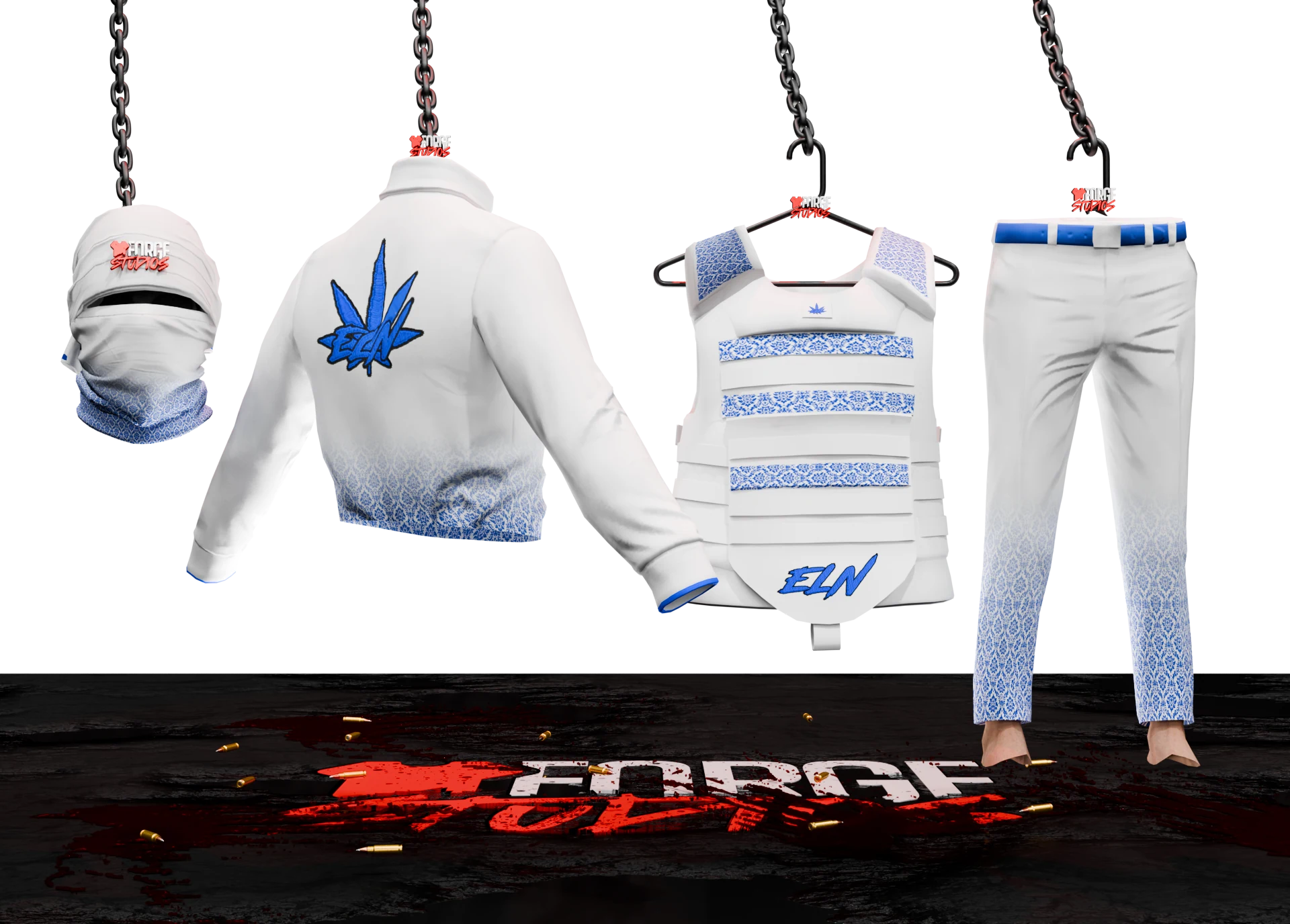 White and blue outfit with hoodie, tactical vest and trousers – FiveM faction clothing for GTA RP (ELN)