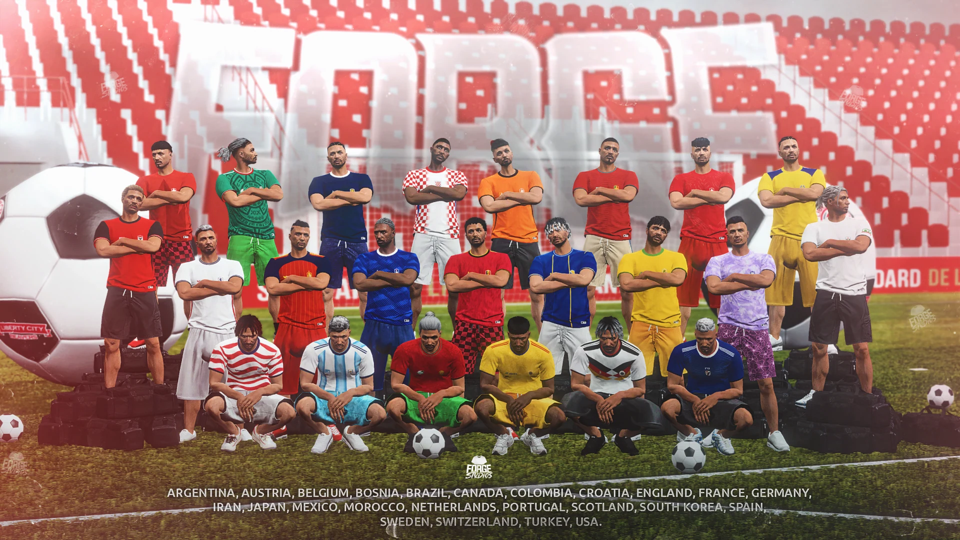Football jerseys in a range of national team colors – FiveM football clothing (2026 Football Jersey Pack)