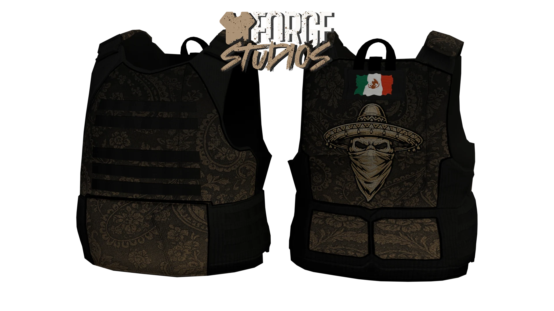 Black and brown tactical vest with skull motif – FiveM mafia and cartel clothing (Sicario)