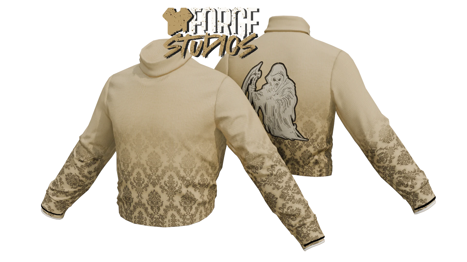 Beige cropped hoodie with patterned hem – FiveM mafia and cartel clothing (Bloodhound)