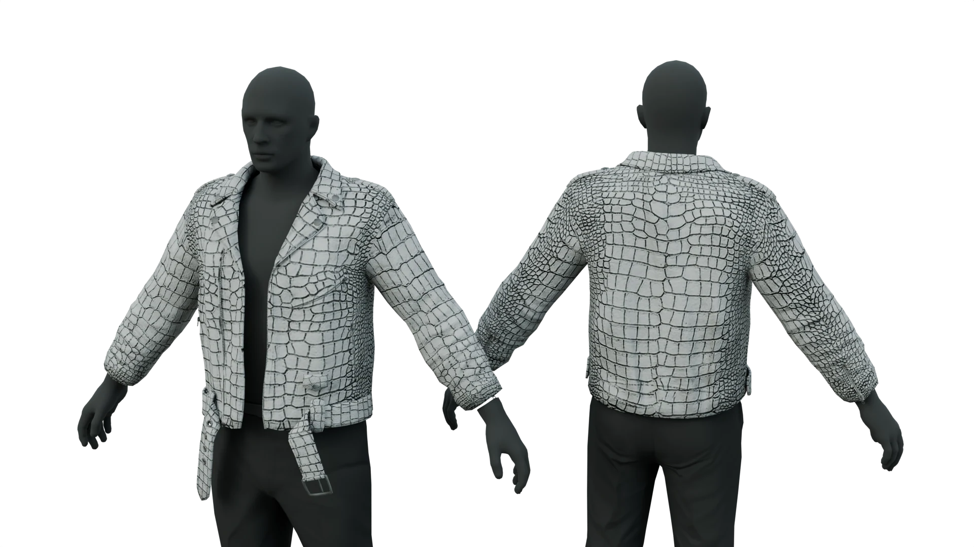 White reptile-pattern jacket, straight-cut version – FiveM 3D clothing asset (Gator Jacket)