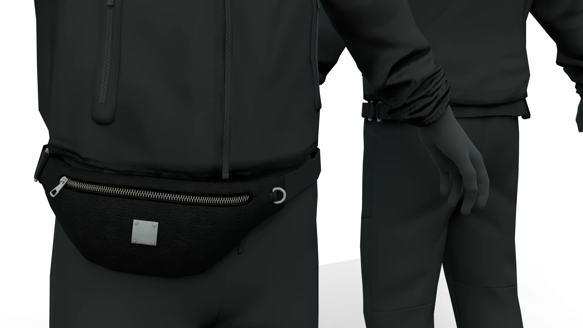 Black waist bag, close-up – FiveM 3D clothing asset (Waist & Belly Bags)