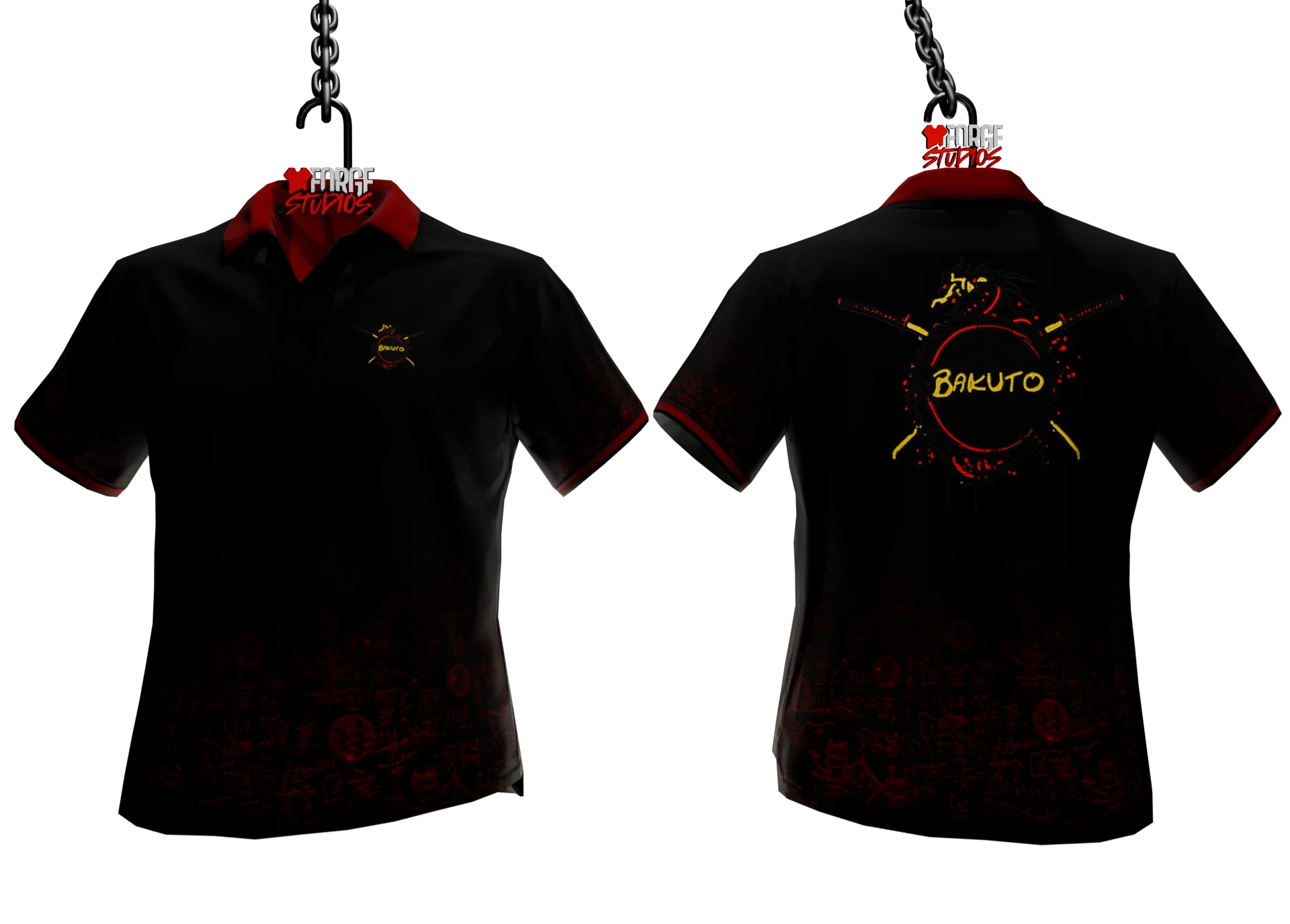 Black polo shirt with red trim – FiveM faction clothing for GTA RP (Bakuto)