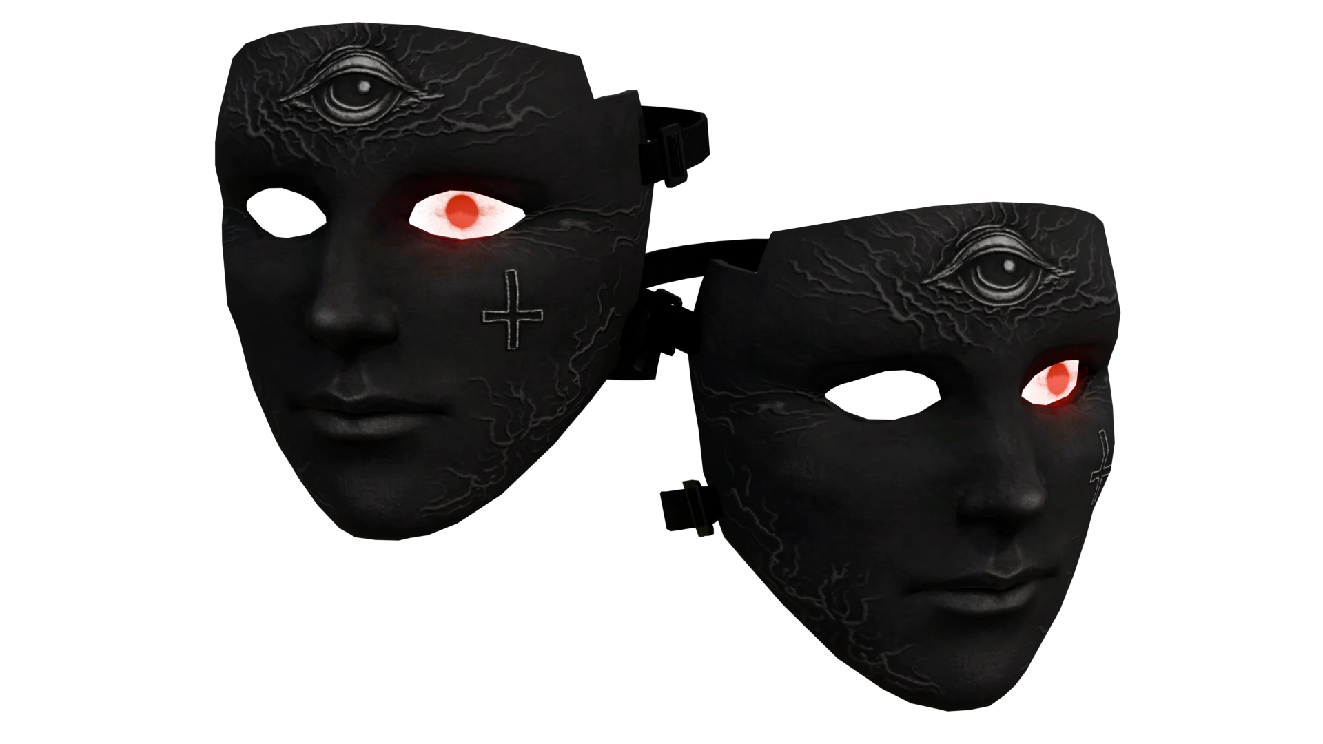 Black sculpted face mask with a glowing red eye – FiveM 3D clothing asset (Omnis Mask)