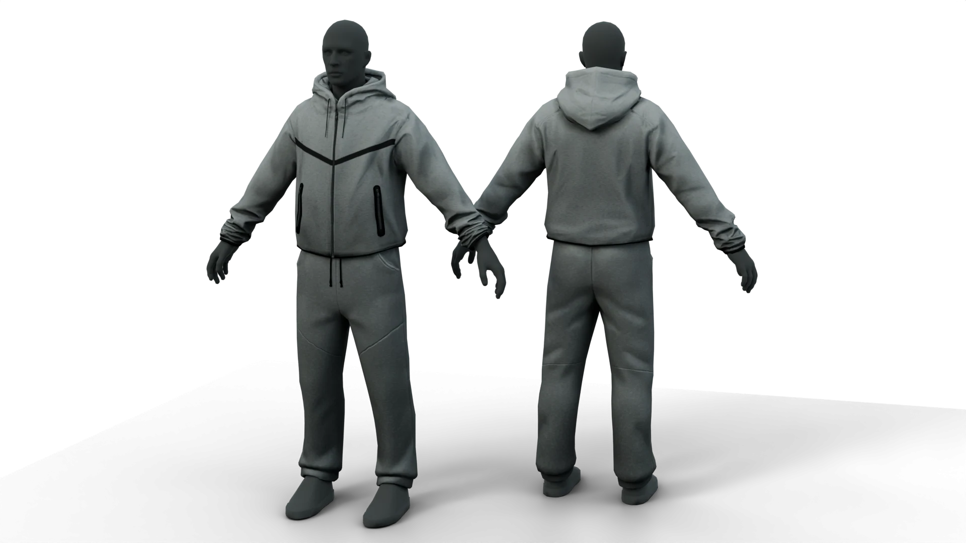 Grey hooded tracksuit, front and back – FiveM 3D clothing asset (Tracksuit Crevis)