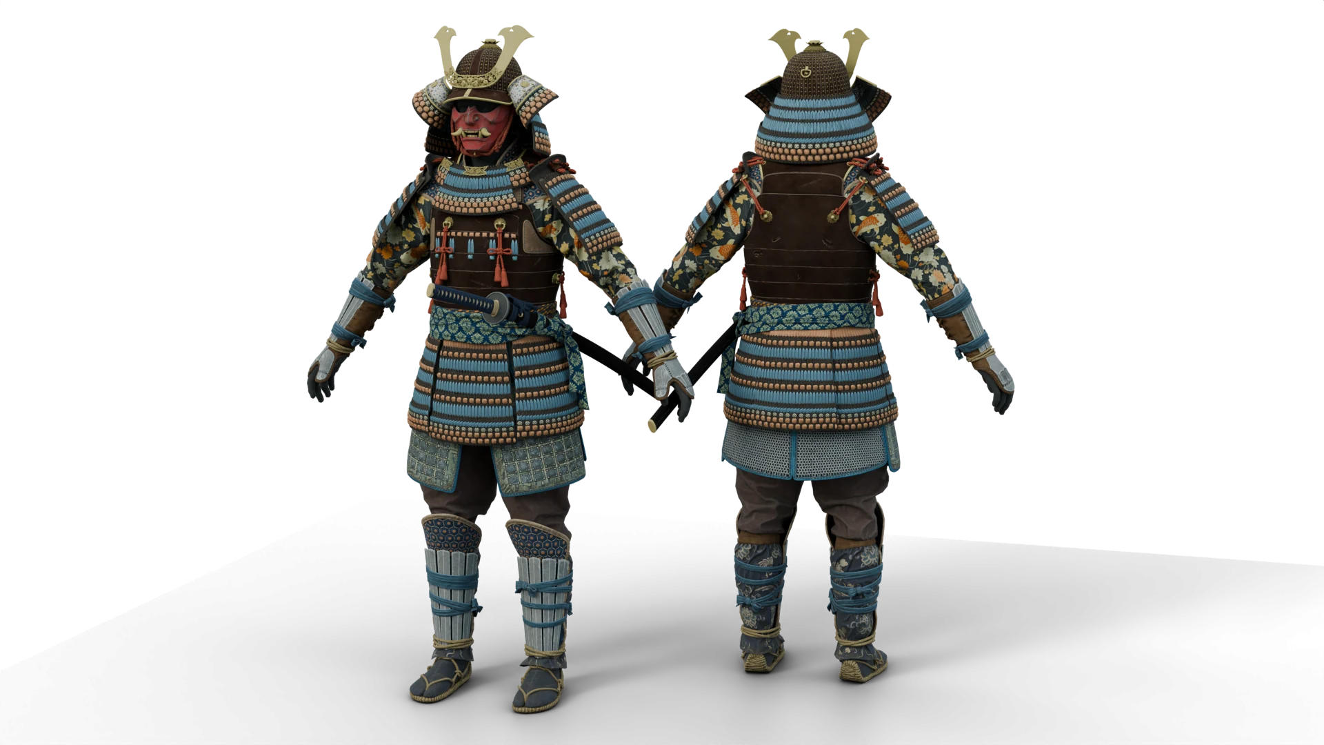 Blue and brown samurai armor with helmet – FiveM 3D clothing asset (Samurai)