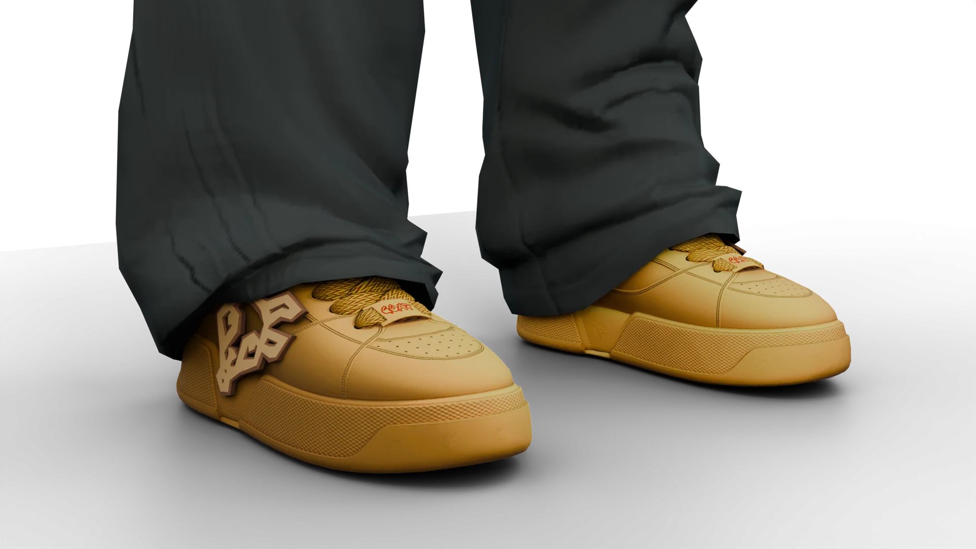 Yellow sneakers worn with dark trousers – FiveM 3D clothing asset (Naked Goat Shoes)