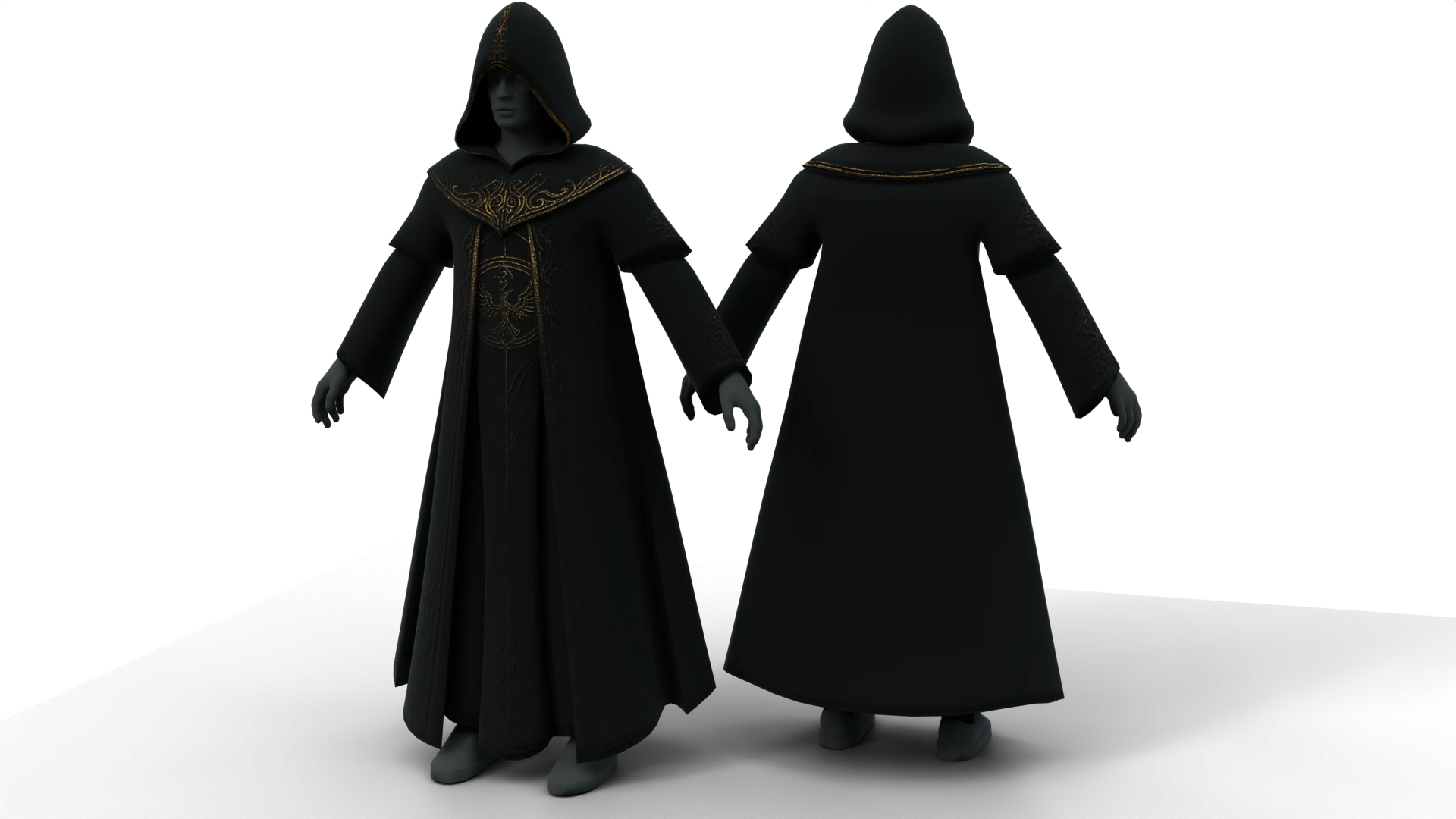 Dark hooded cult robe, front and back – FiveM 3D clothing asset (Cult Robe)