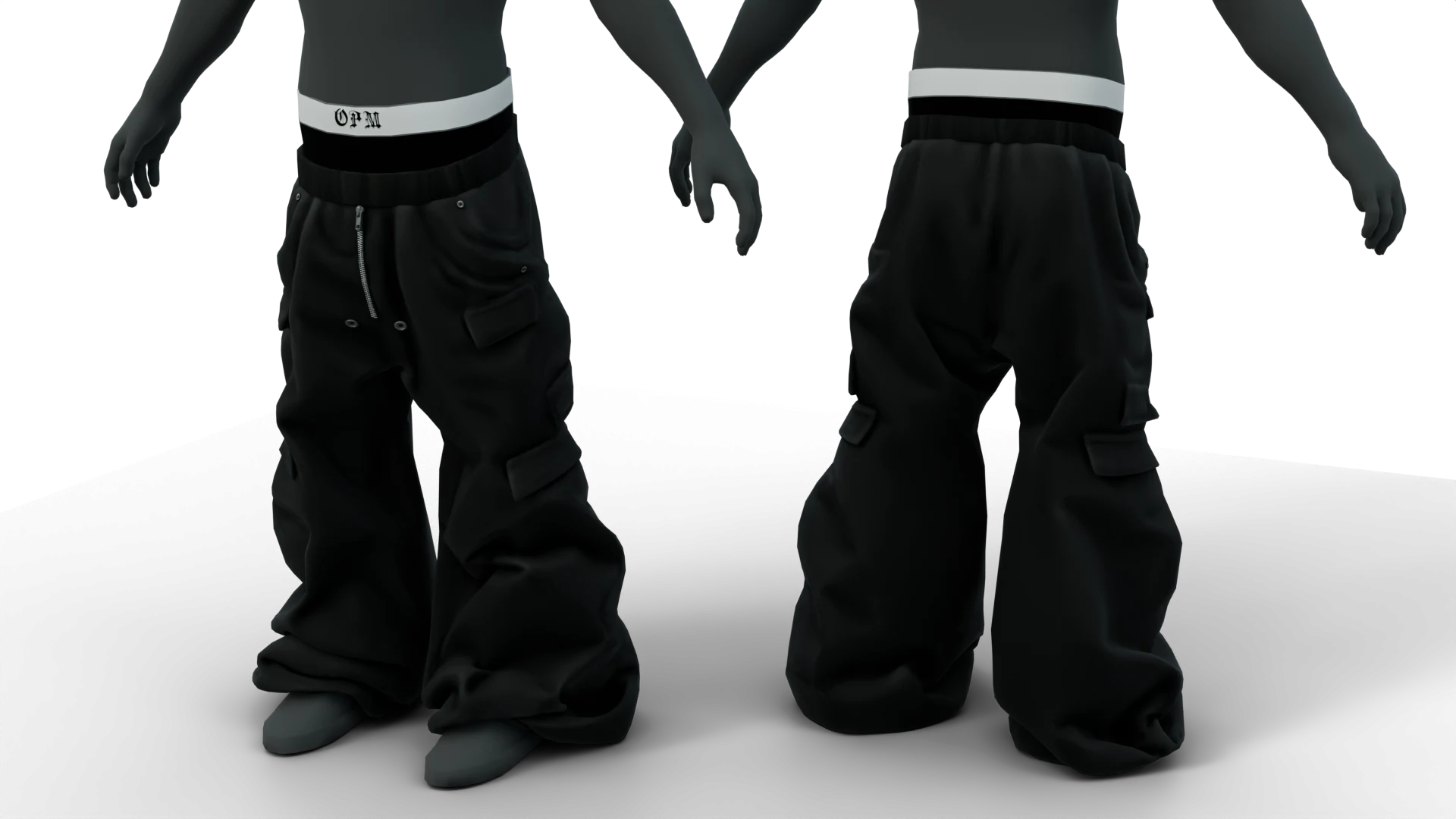 Black baggy trousers, detail view – FiveM 3D clothing asset (Baggy Pants Opium Style)
