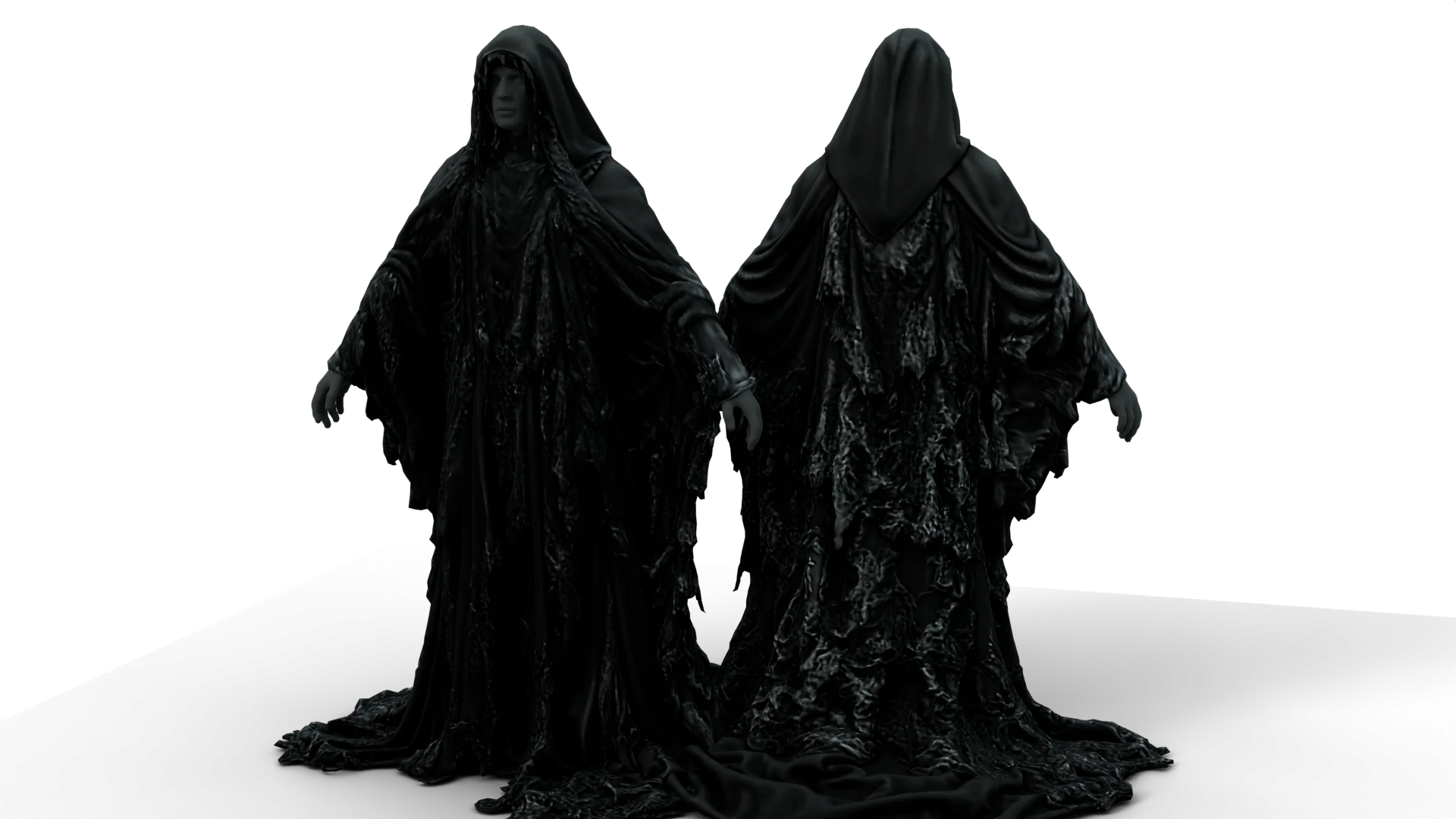 Black textured hooded cloak, front and back – FiveM 3D clothing asset (Demon Cloak)