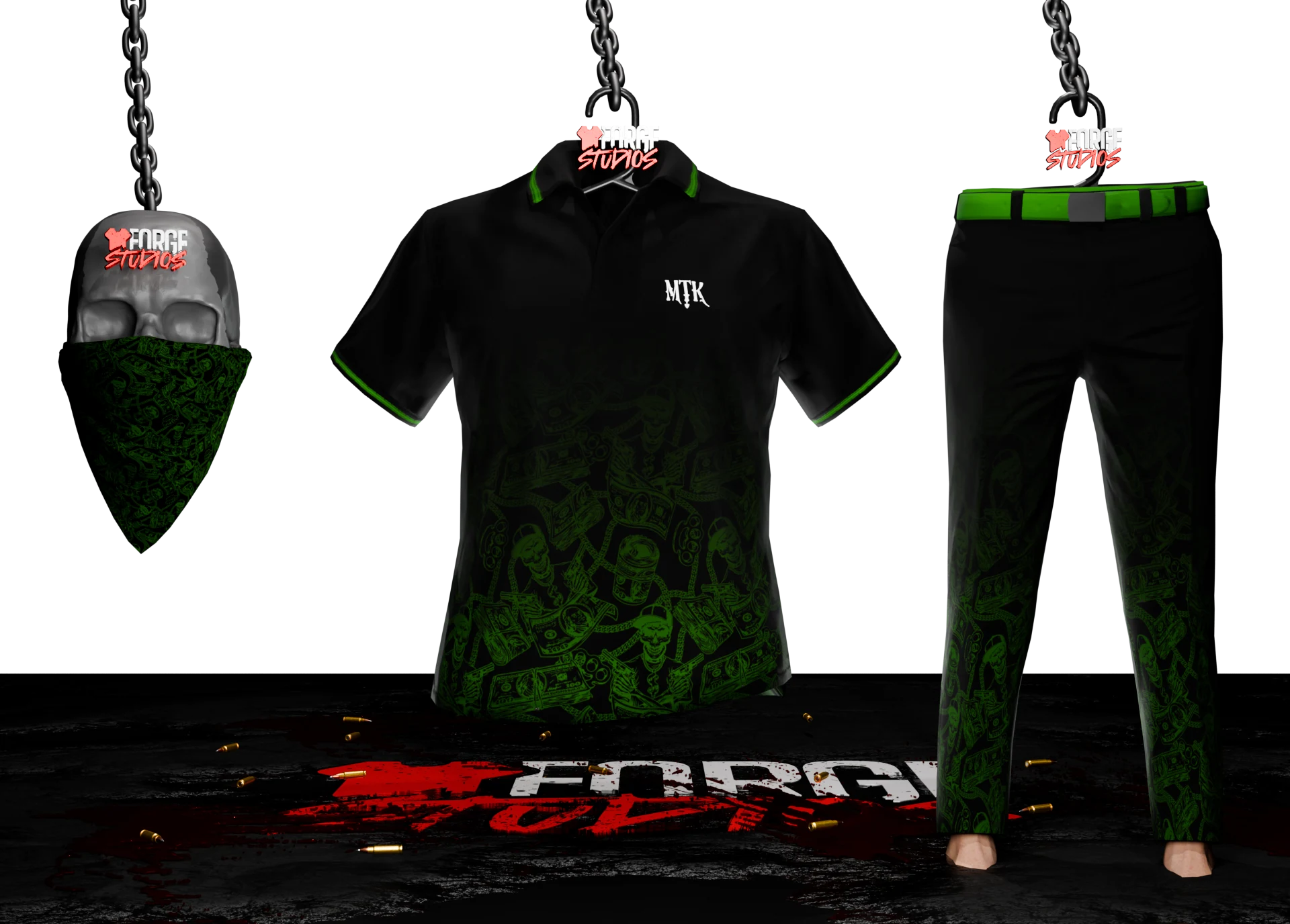 Black and green outfit with polo shirt, trousers and bandana – FiveM faction clothing for GTA RP (Matroschka)