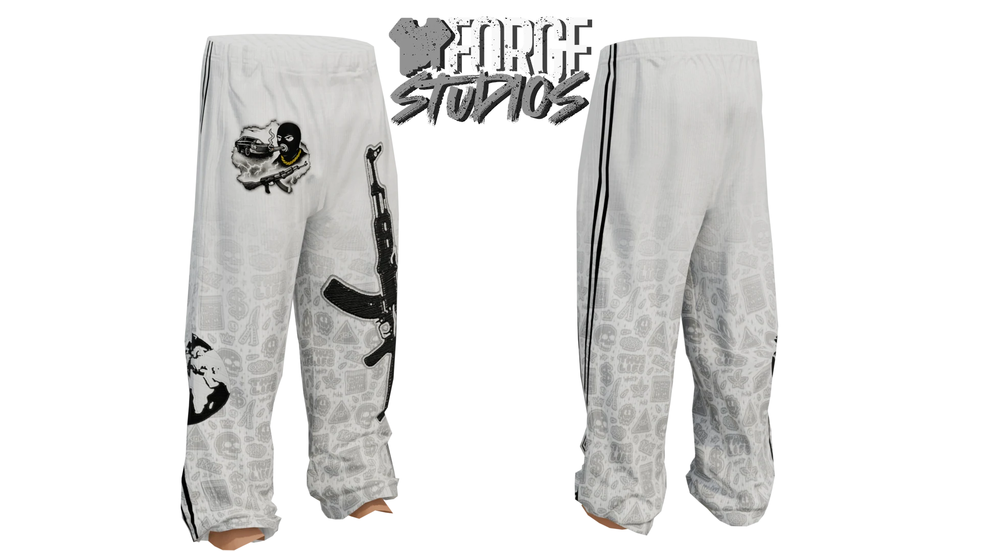 White trousers with black graphics – FiveM gang clothing for GTA RP (Internationals)