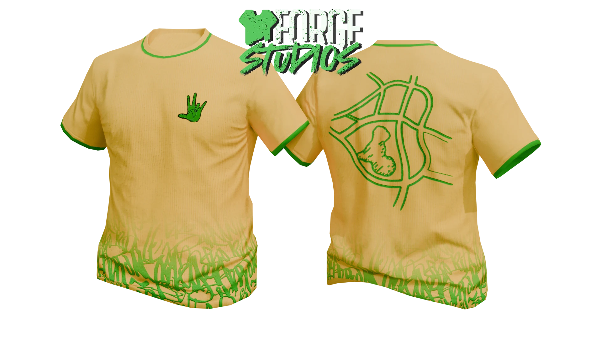 Yellow T-shirt with green details – FiveM gang clothing for GTA RP (7th Yards)