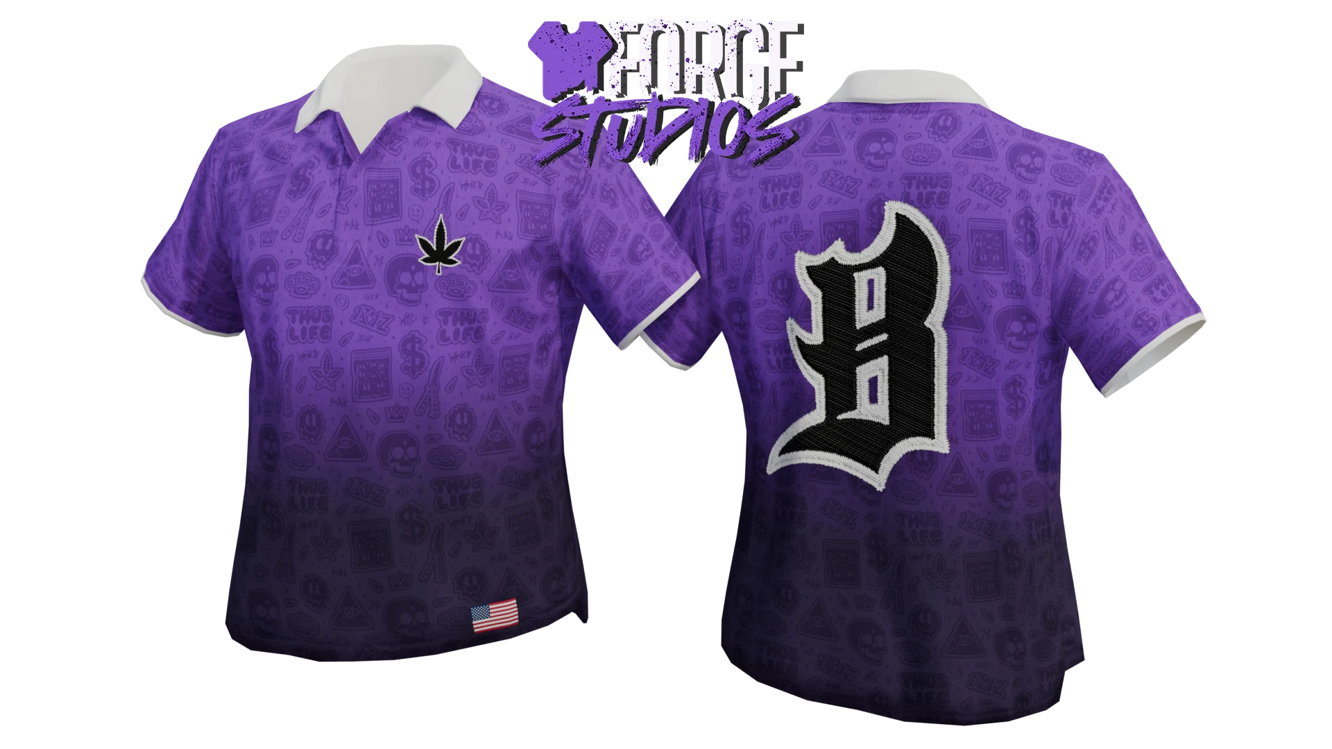 Purple graphic T-shirt with white trim – FiveM gang clothing for GTA RP (Ballas)