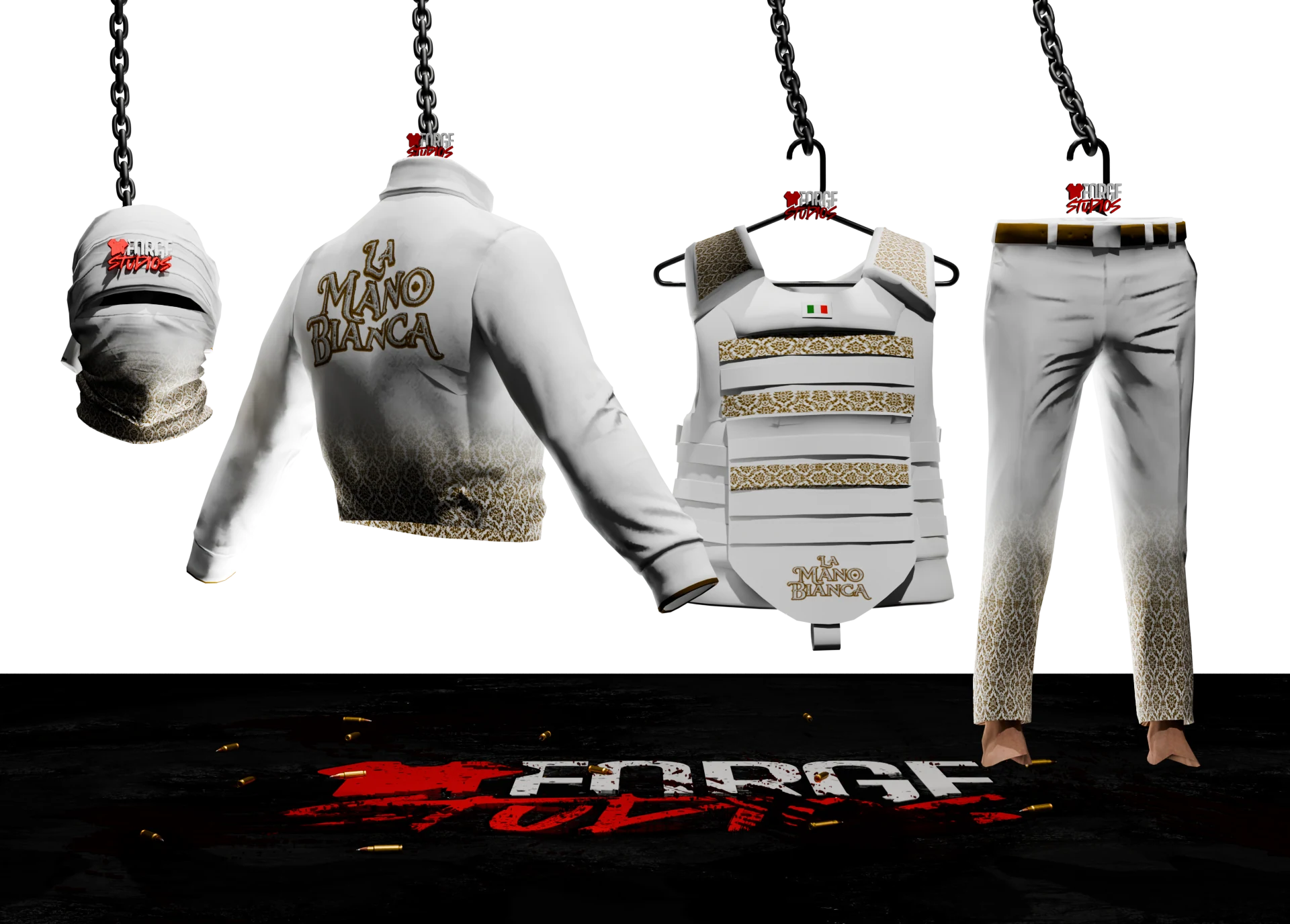 White and gold outfit with sweatshirt, tactical vest and trousers – FiveM faction clothing for GTA RP (La Mano Bianca)