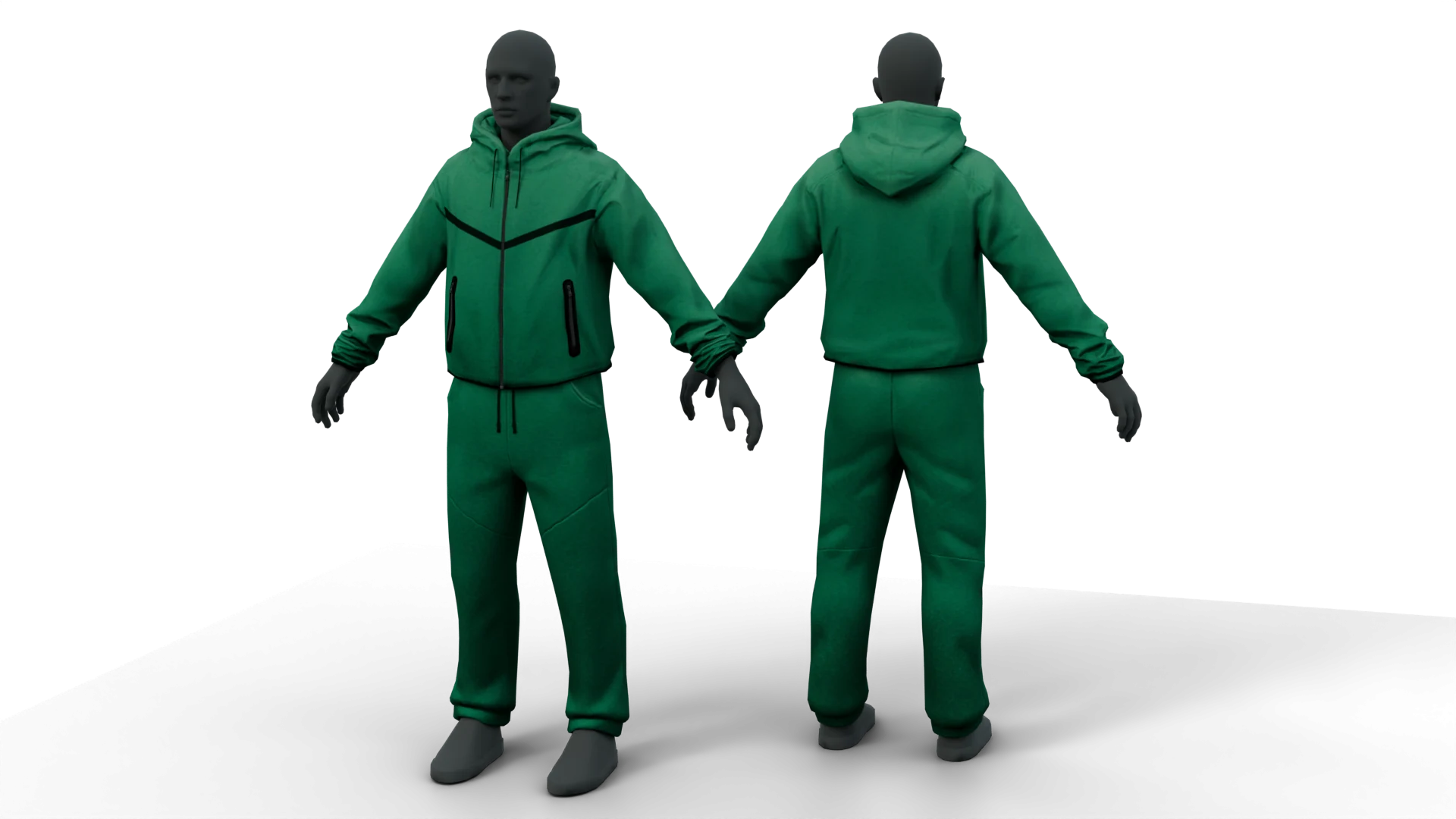 Green hooded tracksuit, front and back – FiveM 3D clothing asset (Tracksuit Crevis)