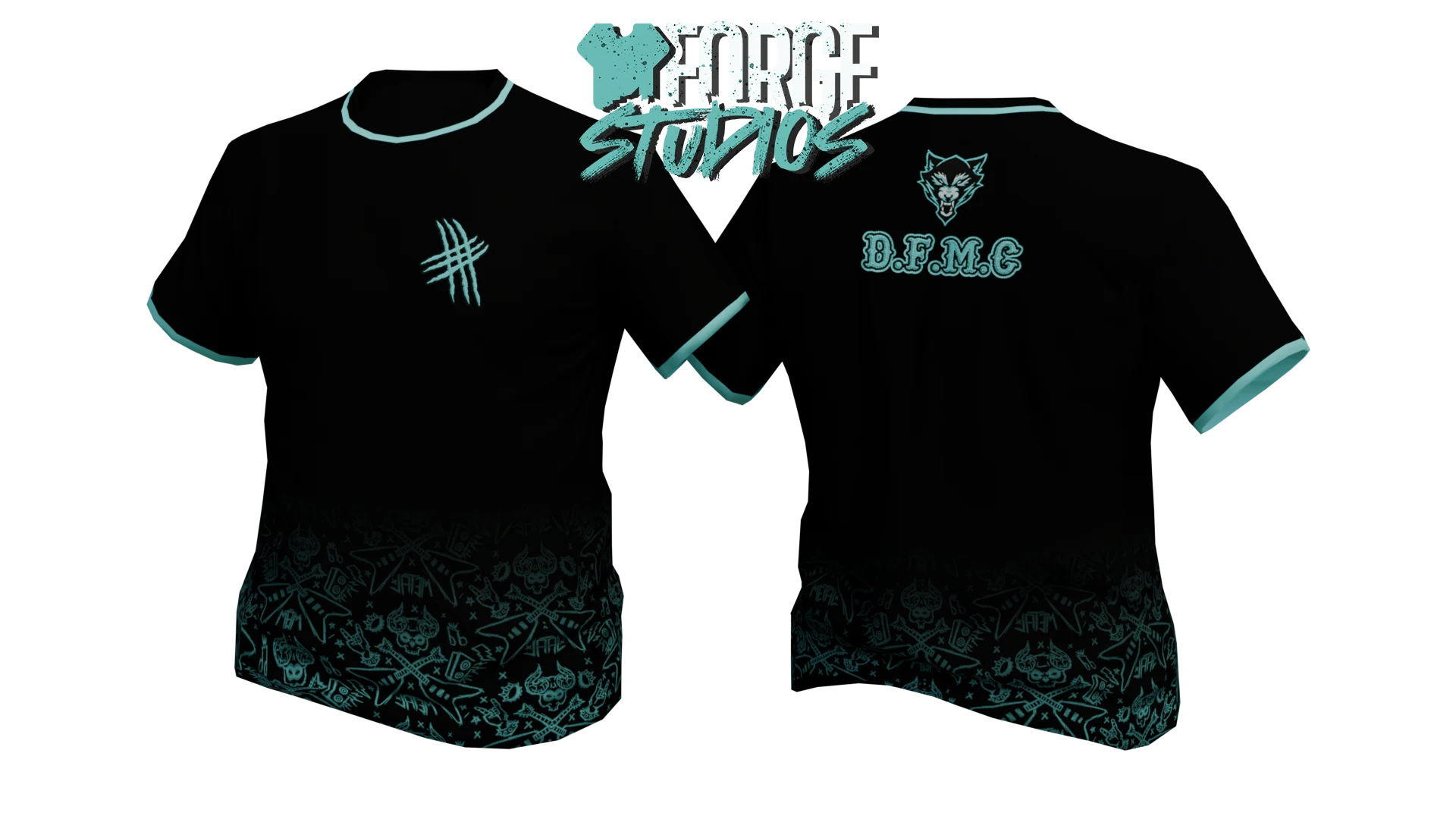 Black T-shirt with cyan graphics – FiveM MC clothing (Dark Frozen MC)