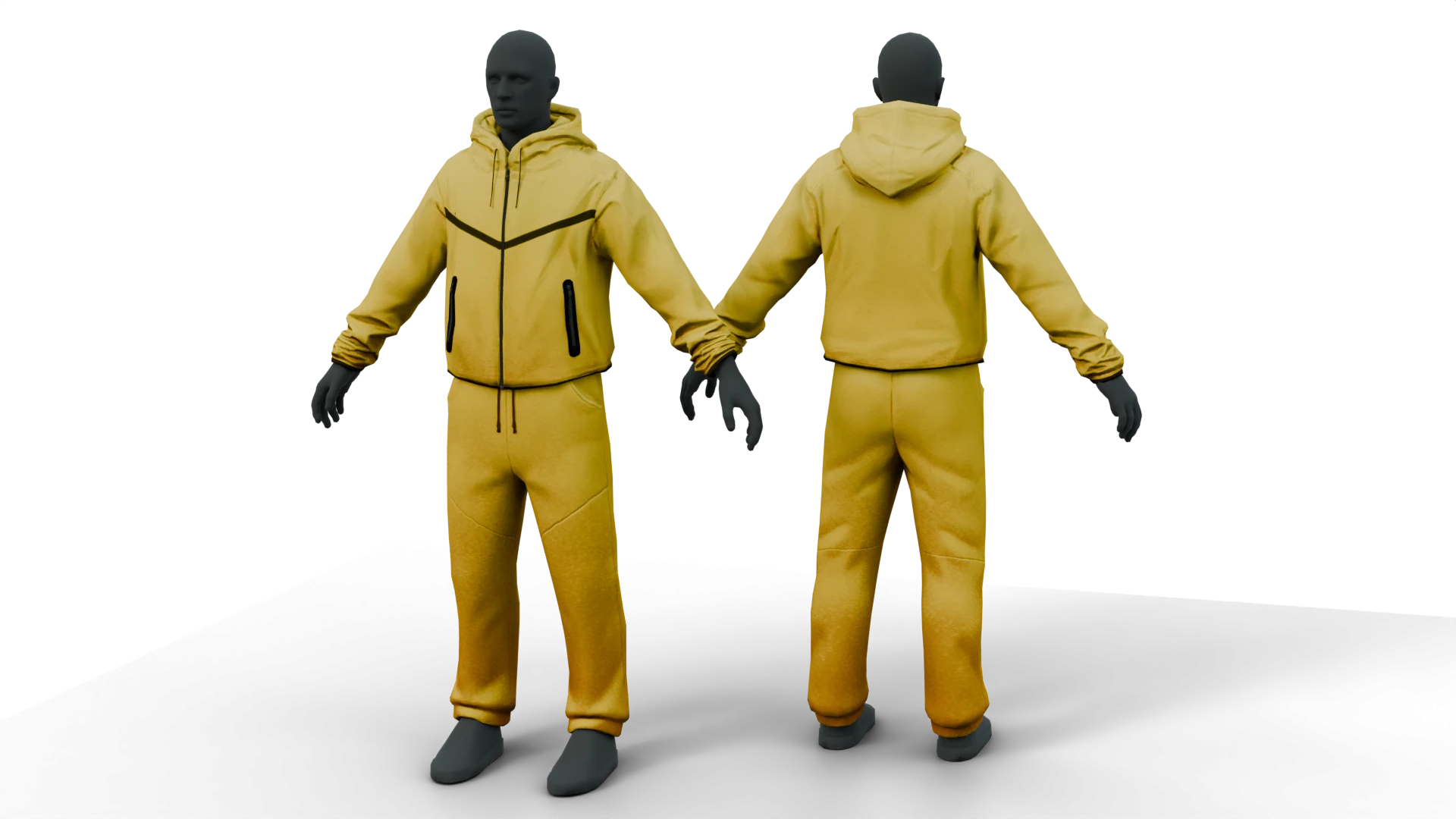 Yellow hooded tracksuit, front and back – FiveM 3D clothing asset (Tracksuit Crevis)