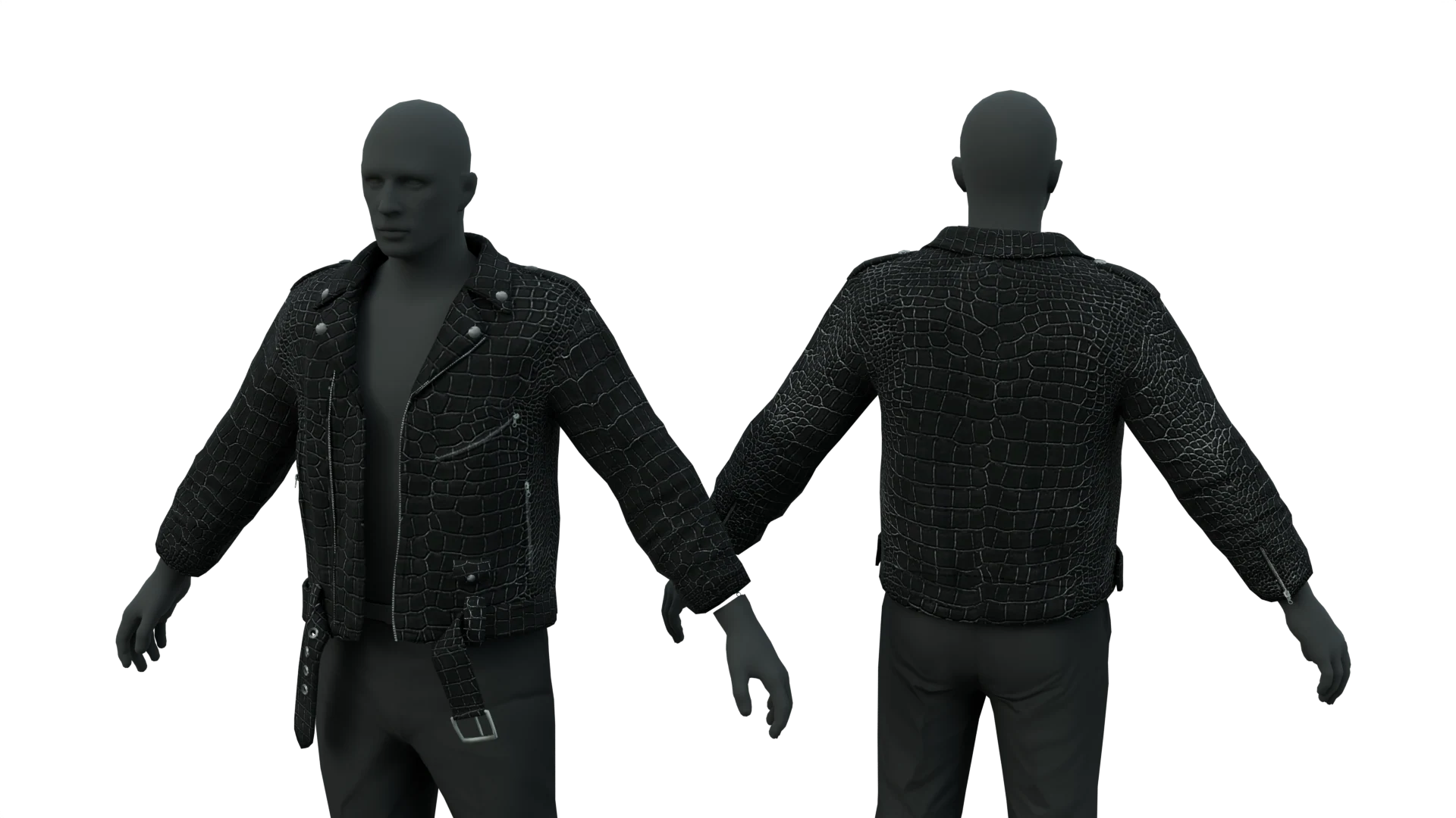 Black reptile-pattern jacket, fitted version – FiveM 3D clothing asset (Gator Jacket)