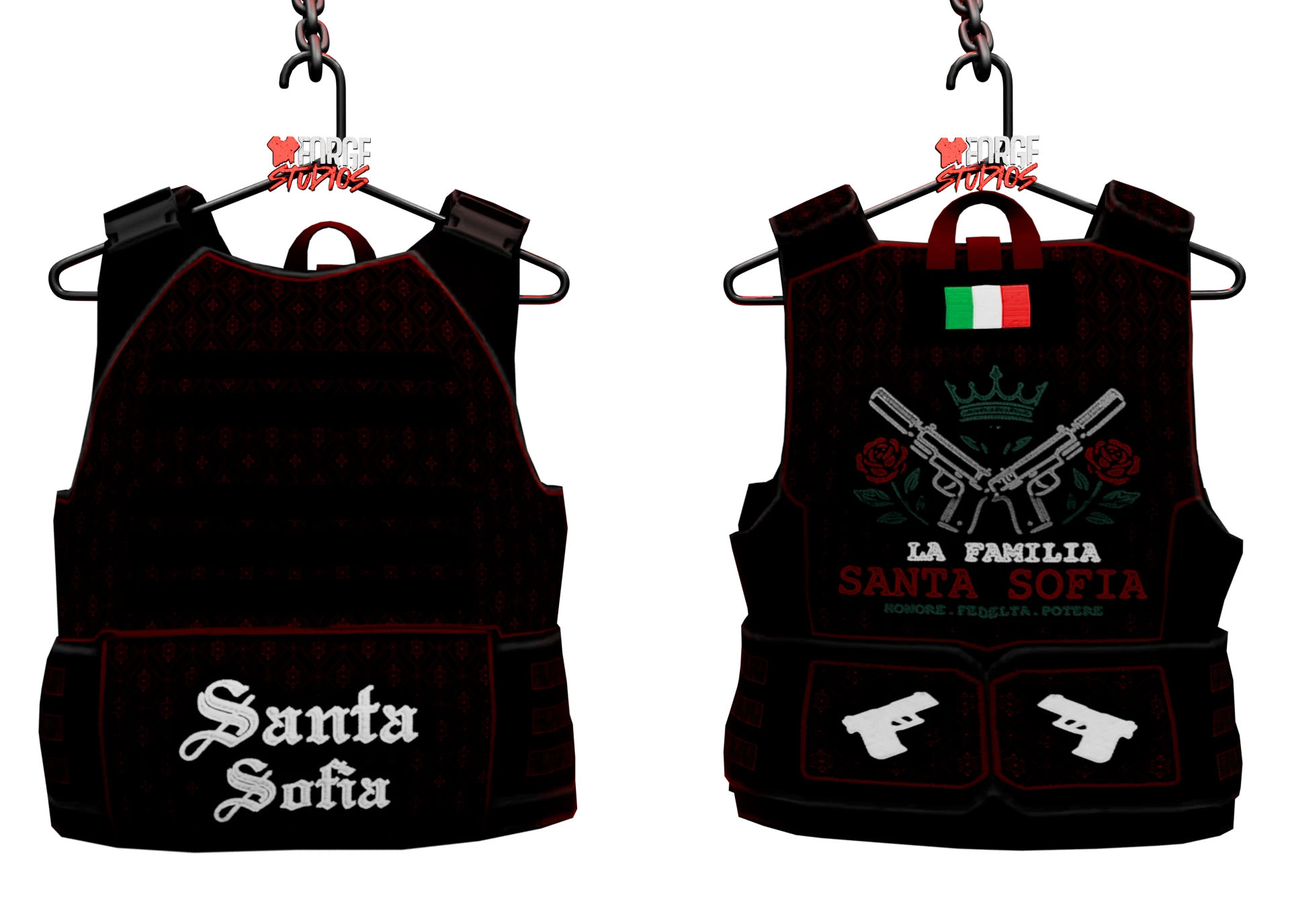 Black tactical vest with red trim and back patch – FiveM faction clothing for GTA RP (Santa Sofia)