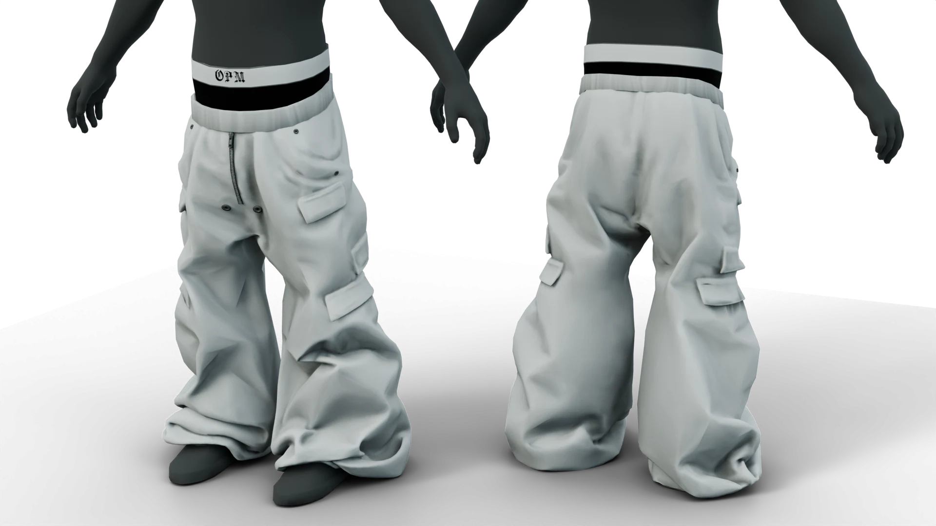 White baggy trousers, detail view – FiveM 3D clothing asset (Baggy Pants Opium Style)