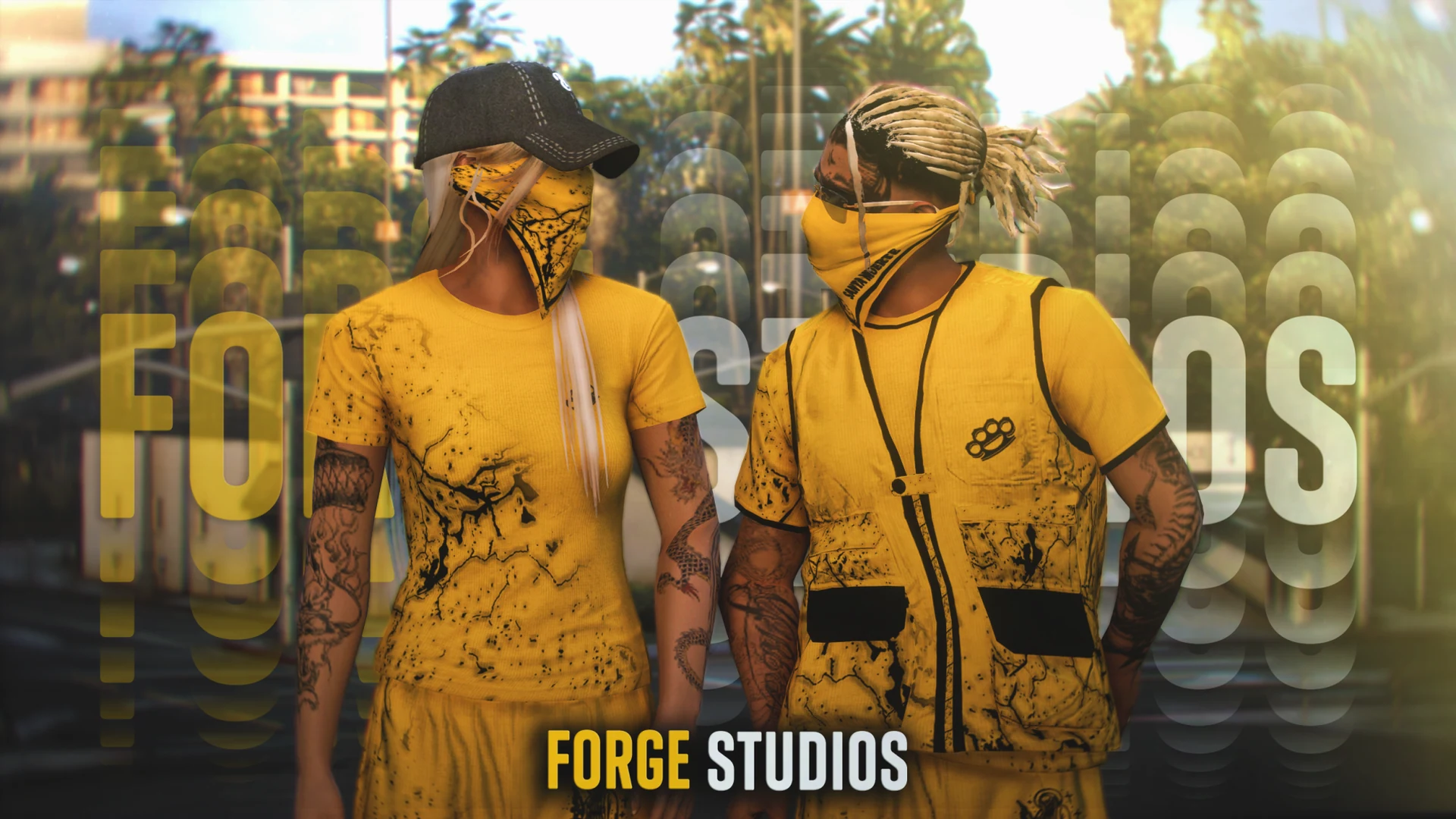 Yellow outfits with matching shirts and utility vests – FiveM gang clothing for GTA RP (Muertos Locos)