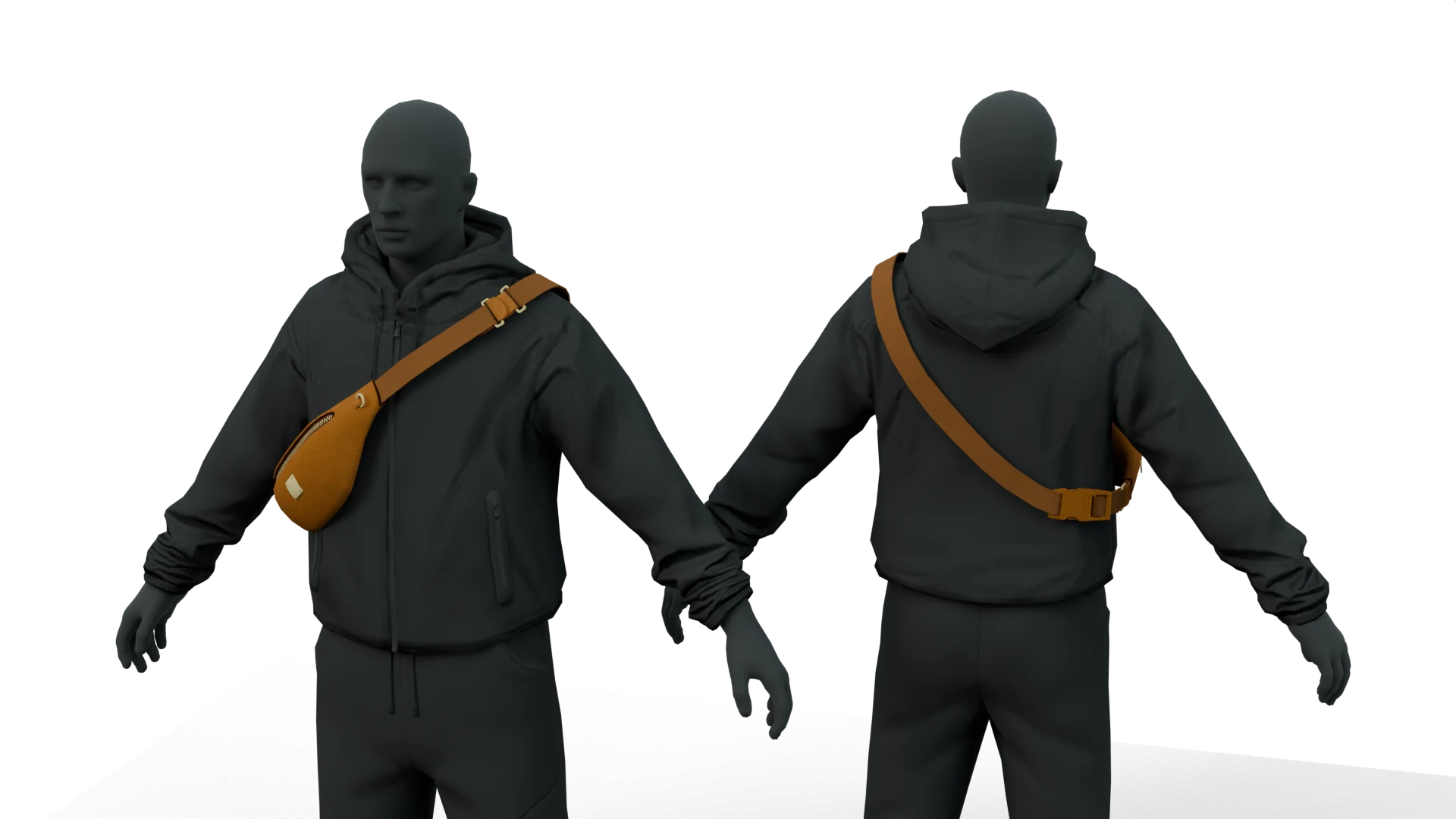 Tan crossbody bag worn across the chest – FiveM 3D clothing asset (Waist & Belly Bags)