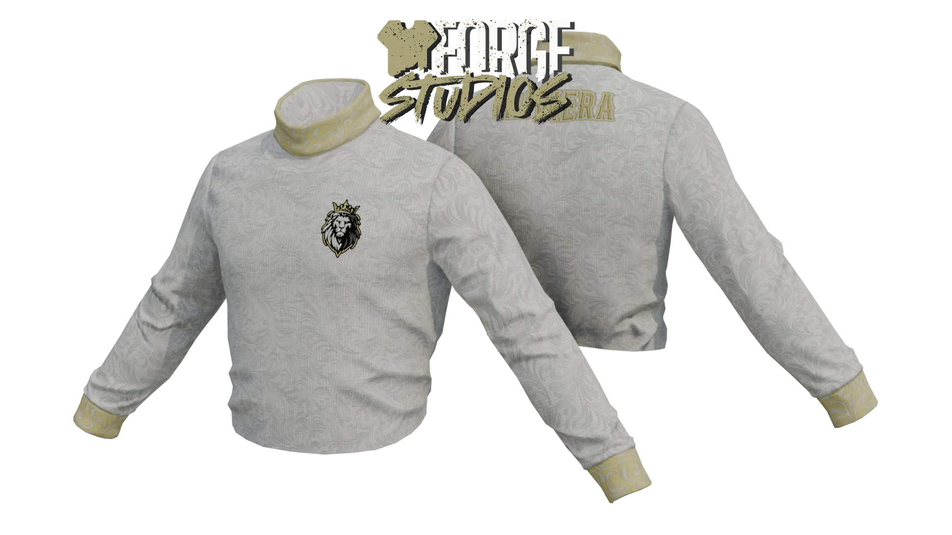 White cropped sweatshirt with lion emblem – FiveM mafia and cartel clothing (Riviera)