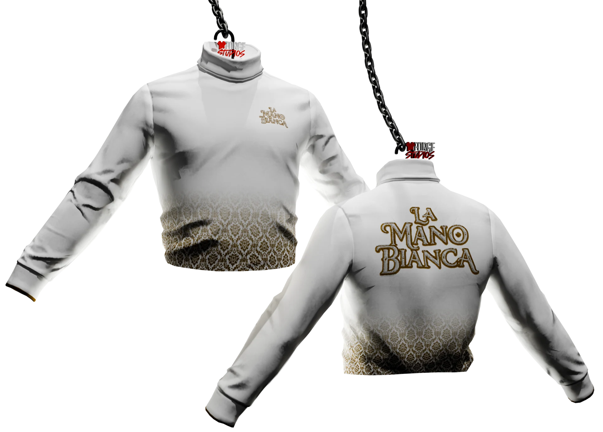 White sweatshirt with gold-patterned hem – FiveM faction clothing for GTA RP (La Mano Bianca)