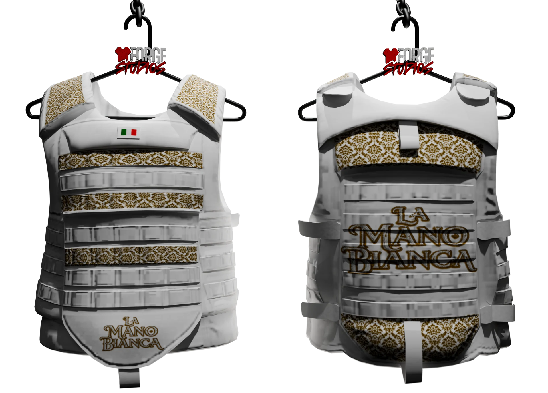 White tactical vest with gold graphics – FiveM faction clothing for GTA RP (La Mano Bianca)