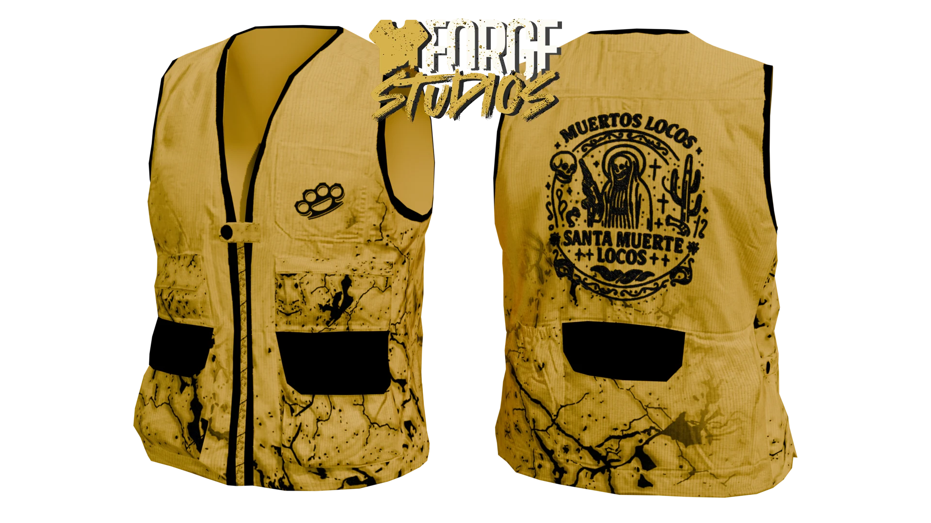 Yellow patterned utility vest with black pockets – FiveM gang clothing for GTA RP (Muertos Locos)